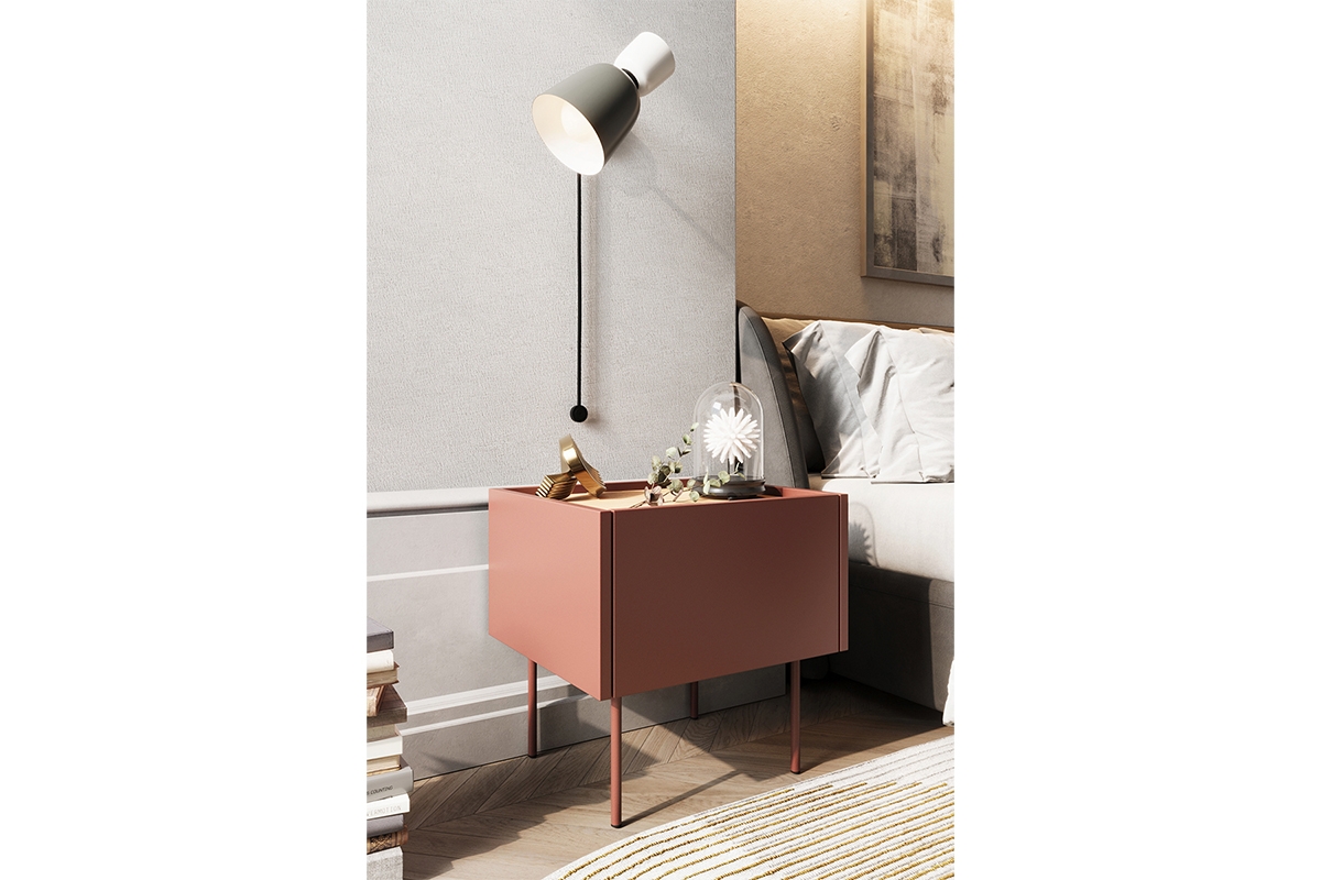 Noční stolek Desin 45 cm - ceramic red / dub nagano Noční stolek se zásuvkou Desin 45 cm - ceramic red / Dub nagano - aranzacja