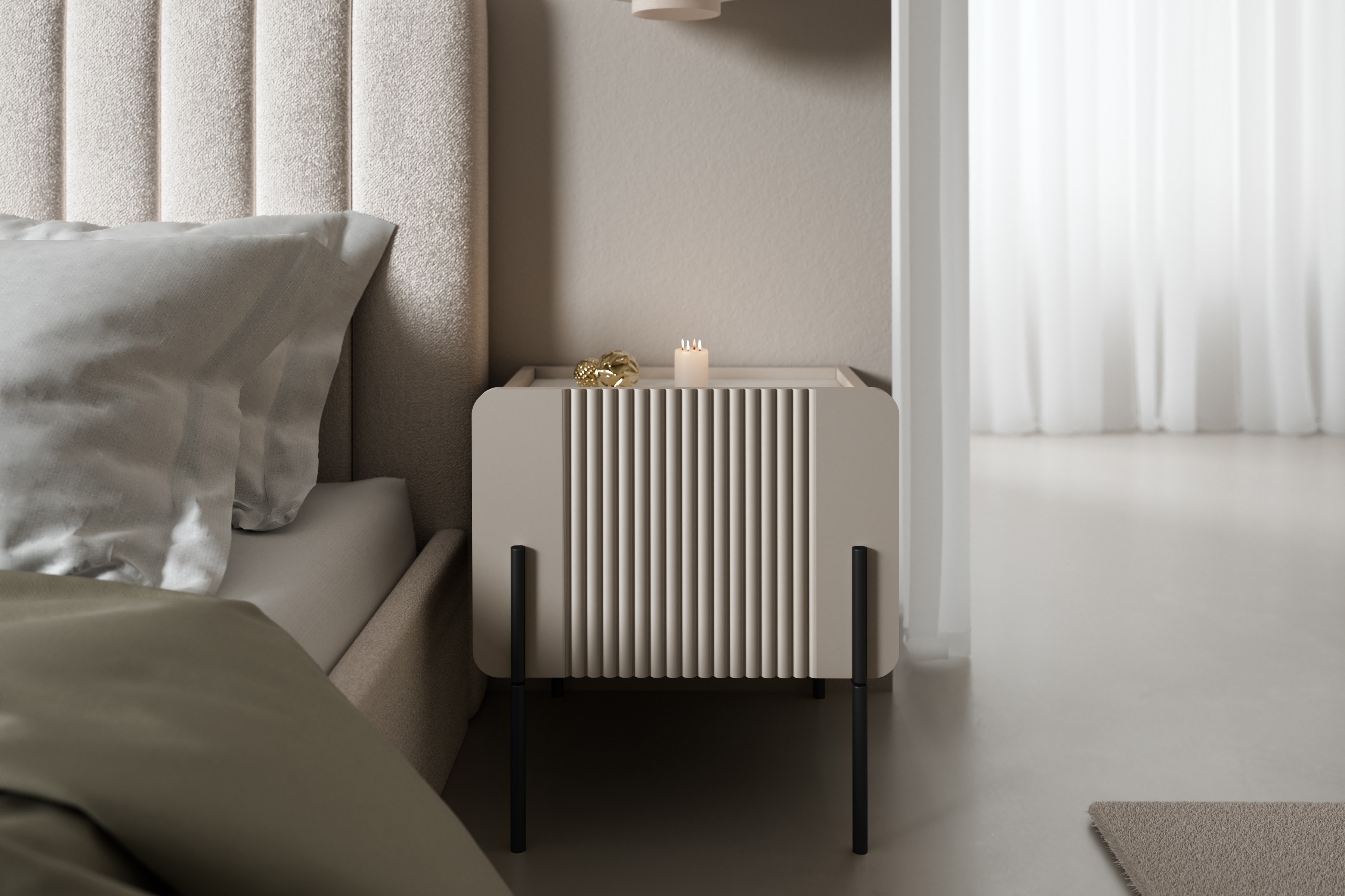 Noční stolek Malmi se zásuvkou 45 cm - kašmírová / crema bianca / černé nožky Noční stolek z szuflada Malmi 45 cm - kašmír / crema bianca / černá nozki