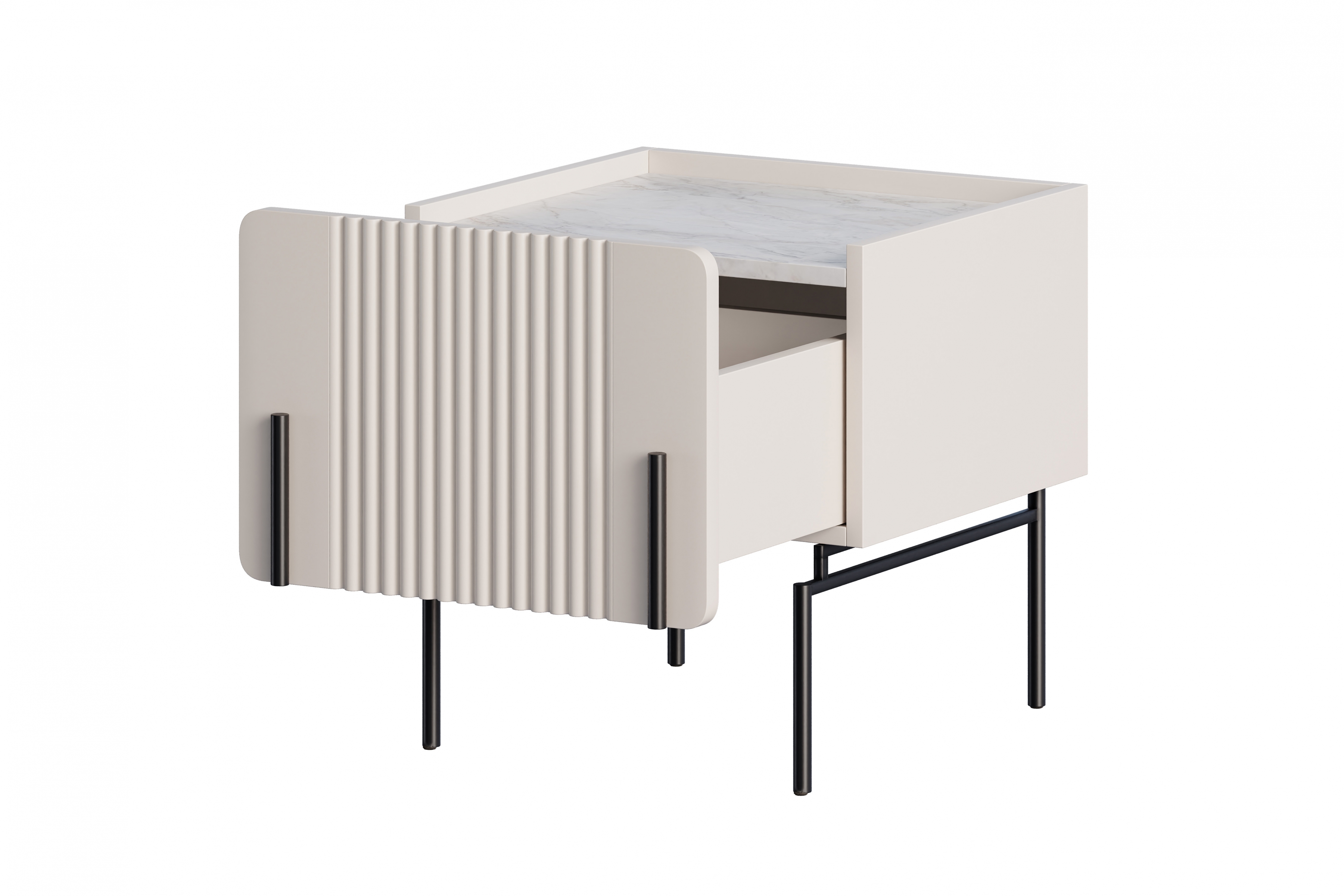 Noční stolek Malmi se zásuvkou 45 cm - kašmírová / crema bianca / černé nožky Noční stolek z szuflada Malmi 45 cm - kašmír / crema bianca / černá nozki