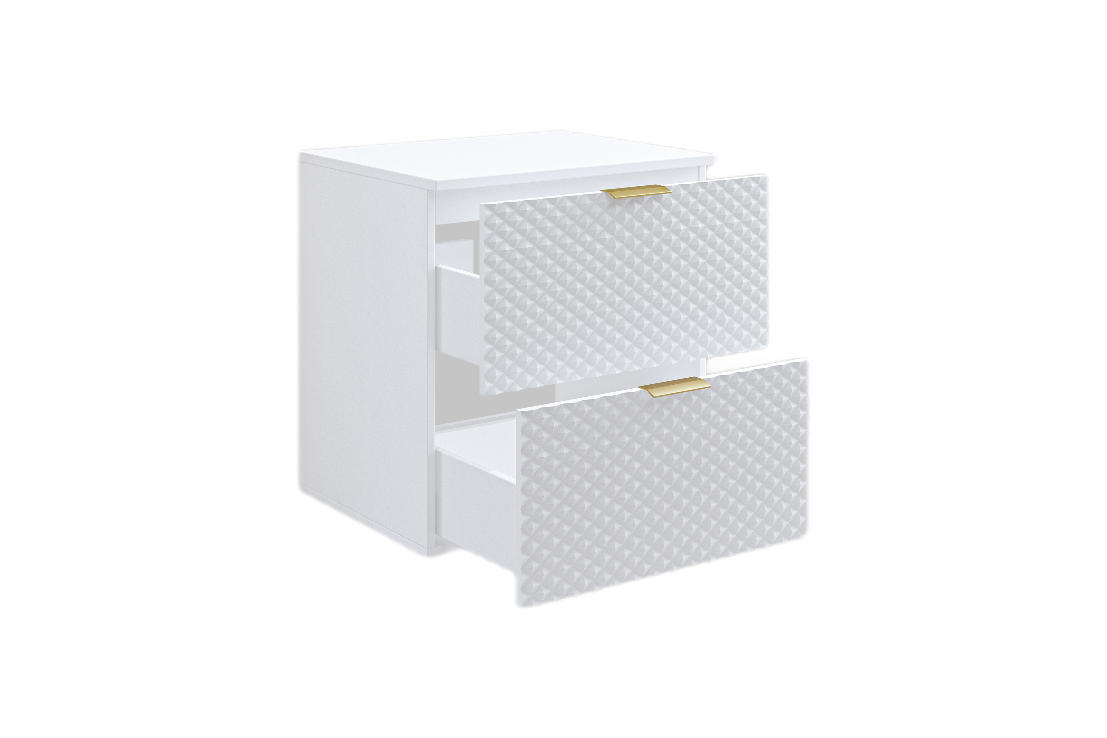 Závěsná umyvadlová skříňka Laura 60 cm se zásuvkami - bílá / bílý pyramidický mat skříňka pod umywalke Laura 60 cm závěsná se zásuvkami - bílá / bílá mat piramidki