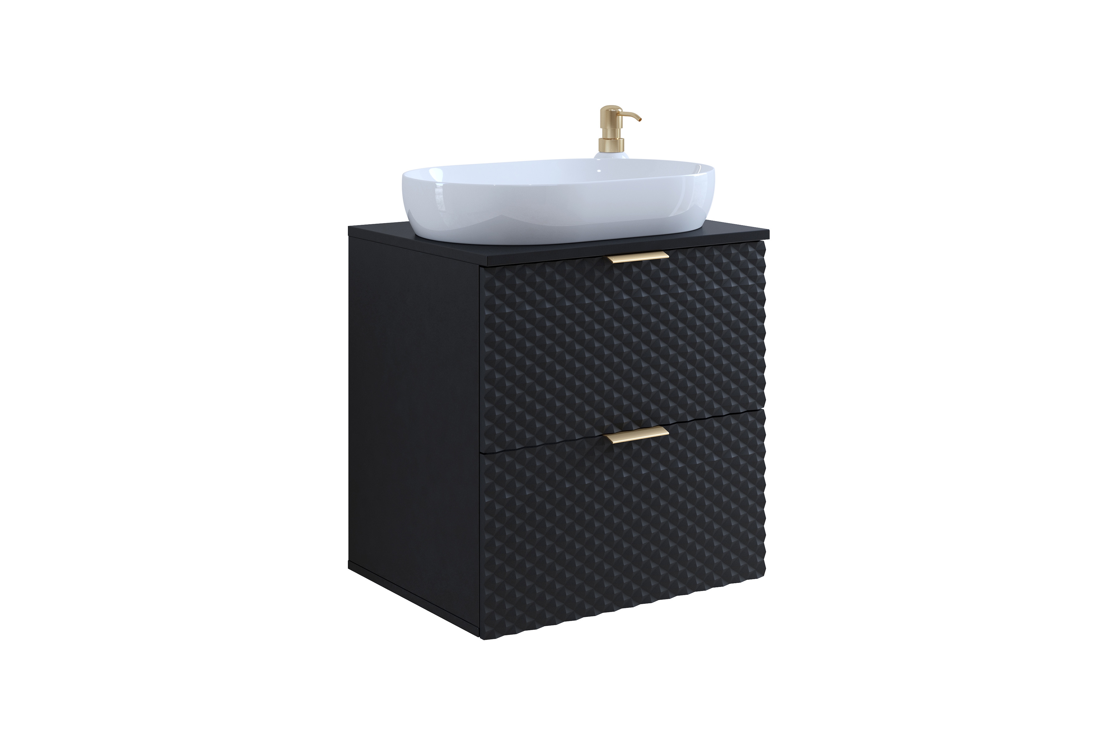 Závěsná umyvadlová skříňka Laura 60 cm se zásuvkami - černý onyx / černý pyramidický mat skříňka pod umywalke Laura 60 cm závěsná se zásuvkami - černá onyx / černá - piramidki