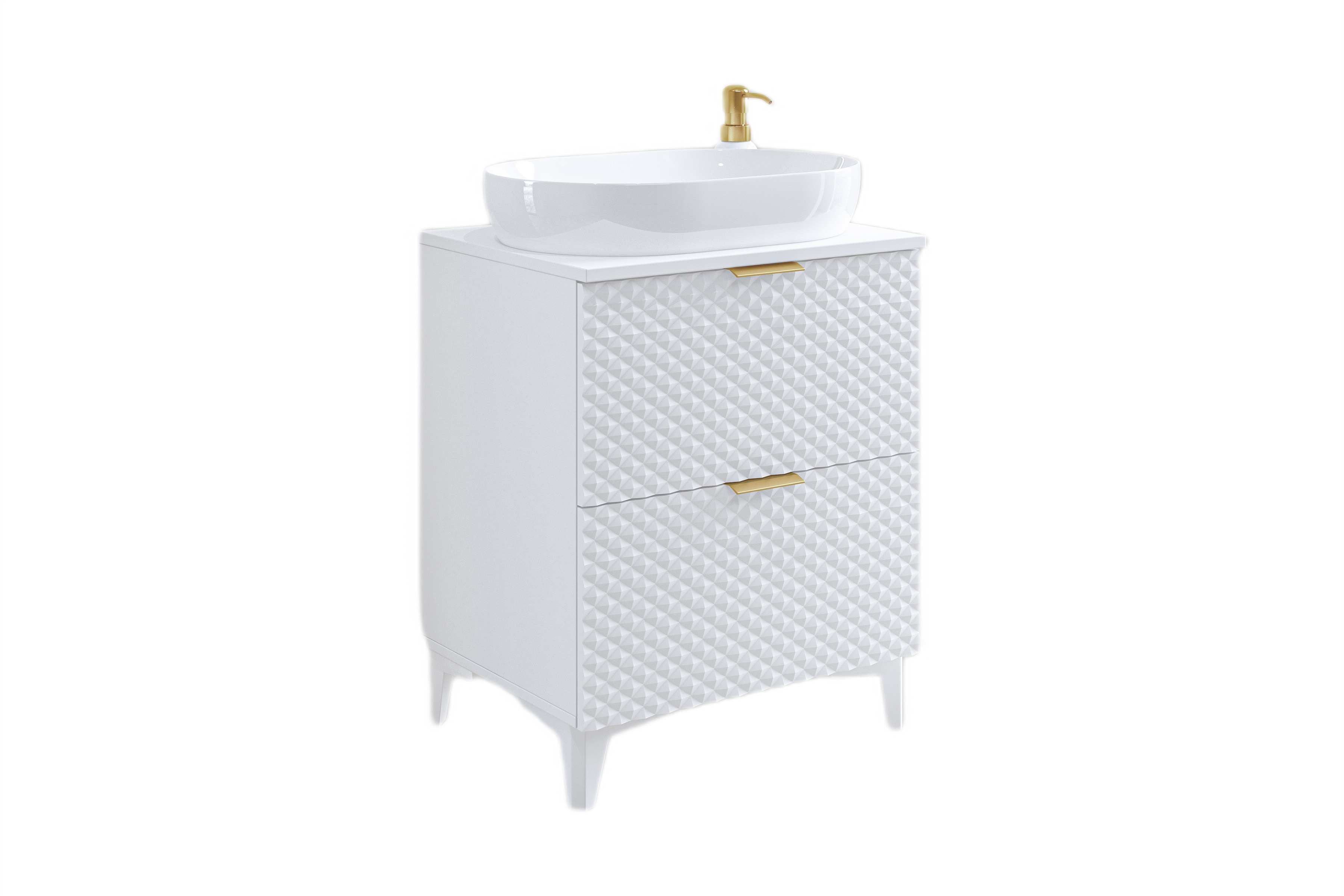 Umyvadlová skříňka Laura 80 cm se zásuvkami - bílá / bílý pyramidický mat skříňka pod umywalke Laura 60 cm se zásuvkami - bílá / bílá mat piramidki