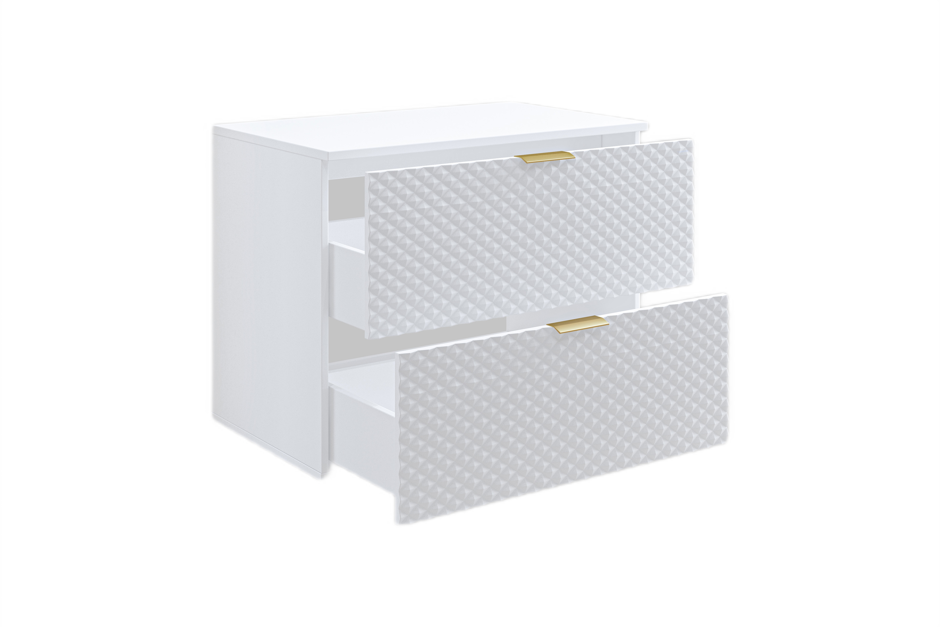 Závěsná umyvadlová skříňka Laura 80 cm se zásuvkami - bílá / bílý pyramidický mat skříňka pod umywalke Laura 80 cm závěsná se zásuvkami - bílá / bílá mat piramidki