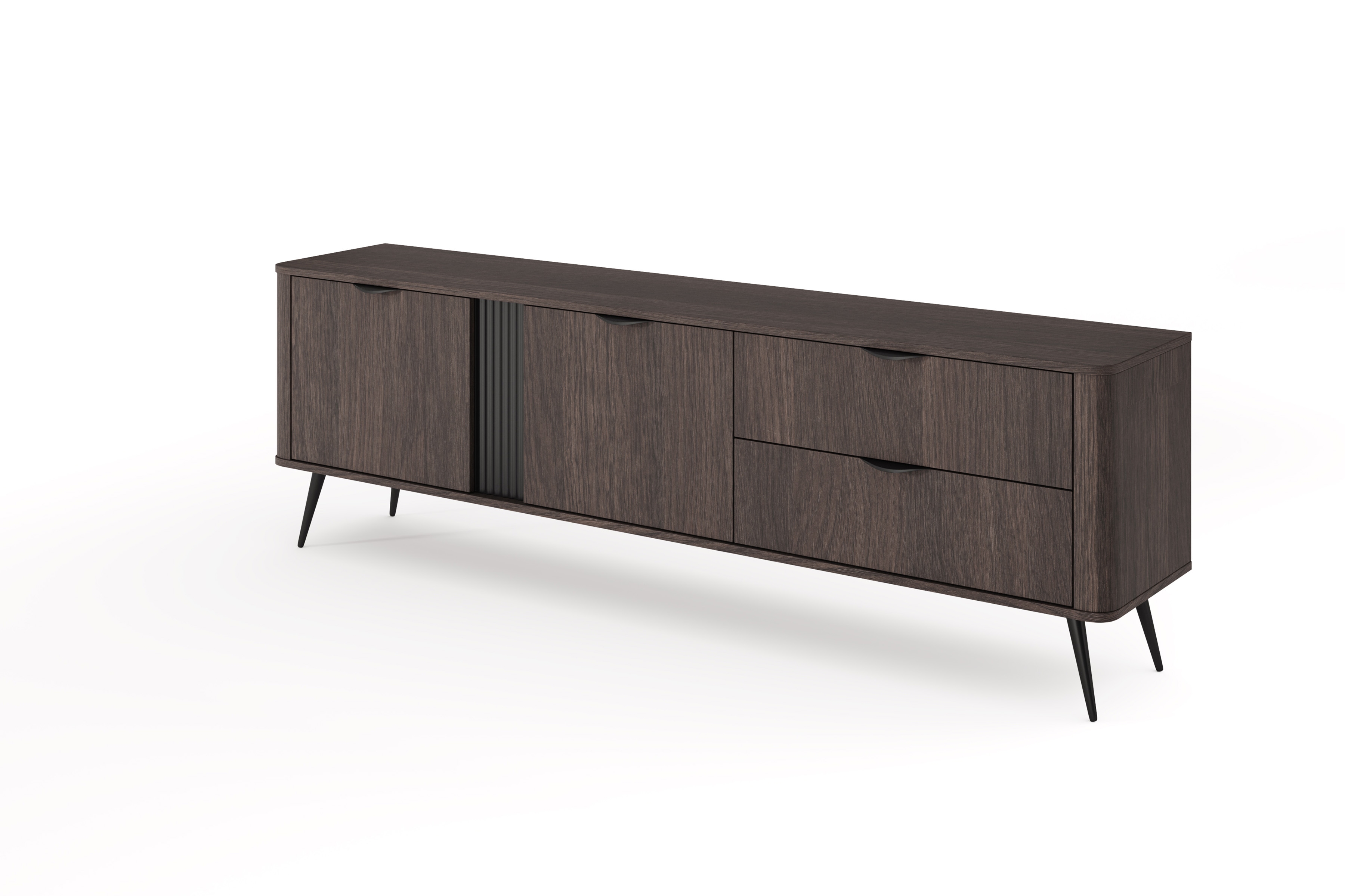 TV stolek Edrin 195 cm se zásuvkami - dub dunin / černá skříňka RTV 195 cm se zásuvkami - dub dunin / černá