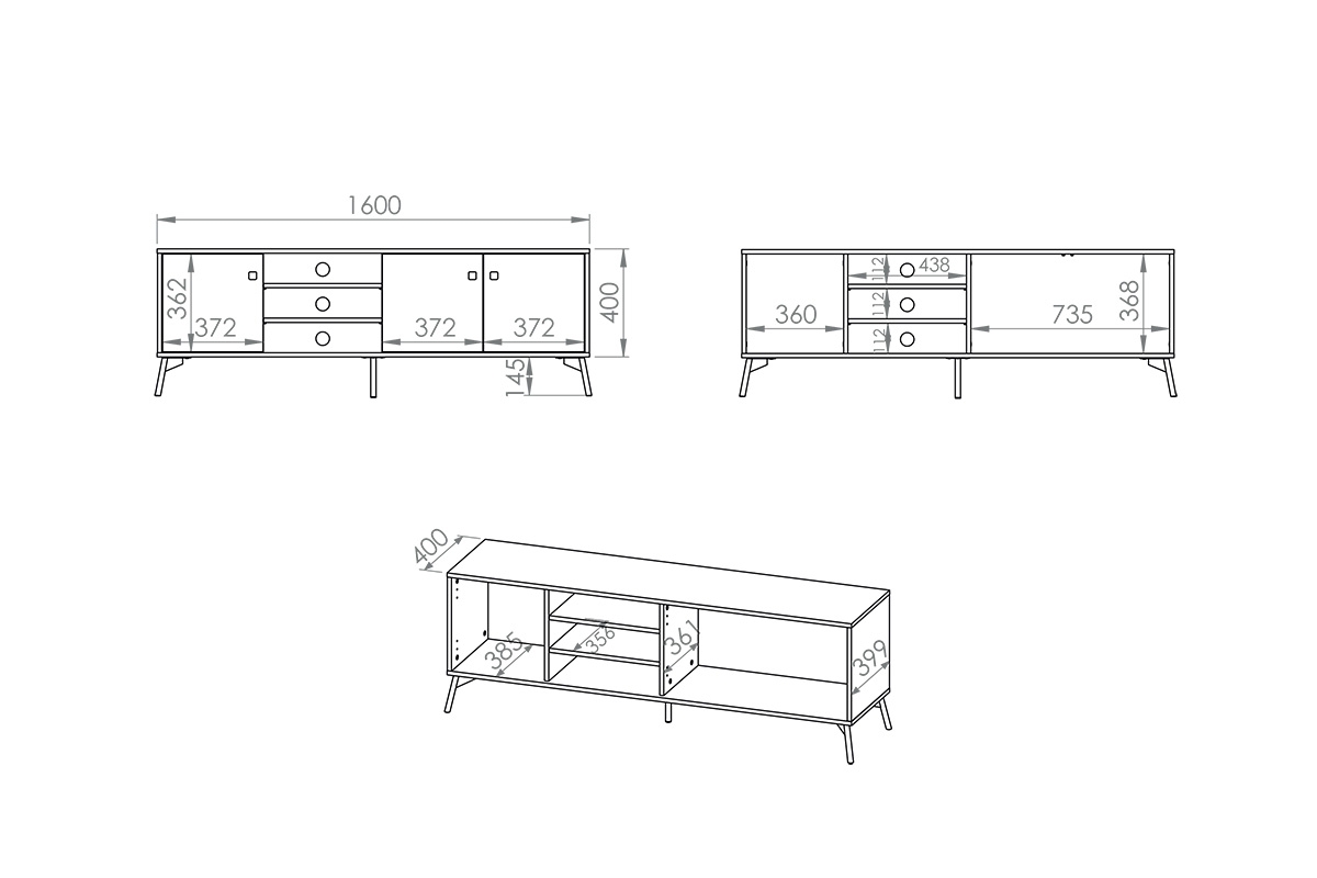 TV stolek Verlin 06 160 cm - dub castello / černá Skříňka TV do obývacího pokoje