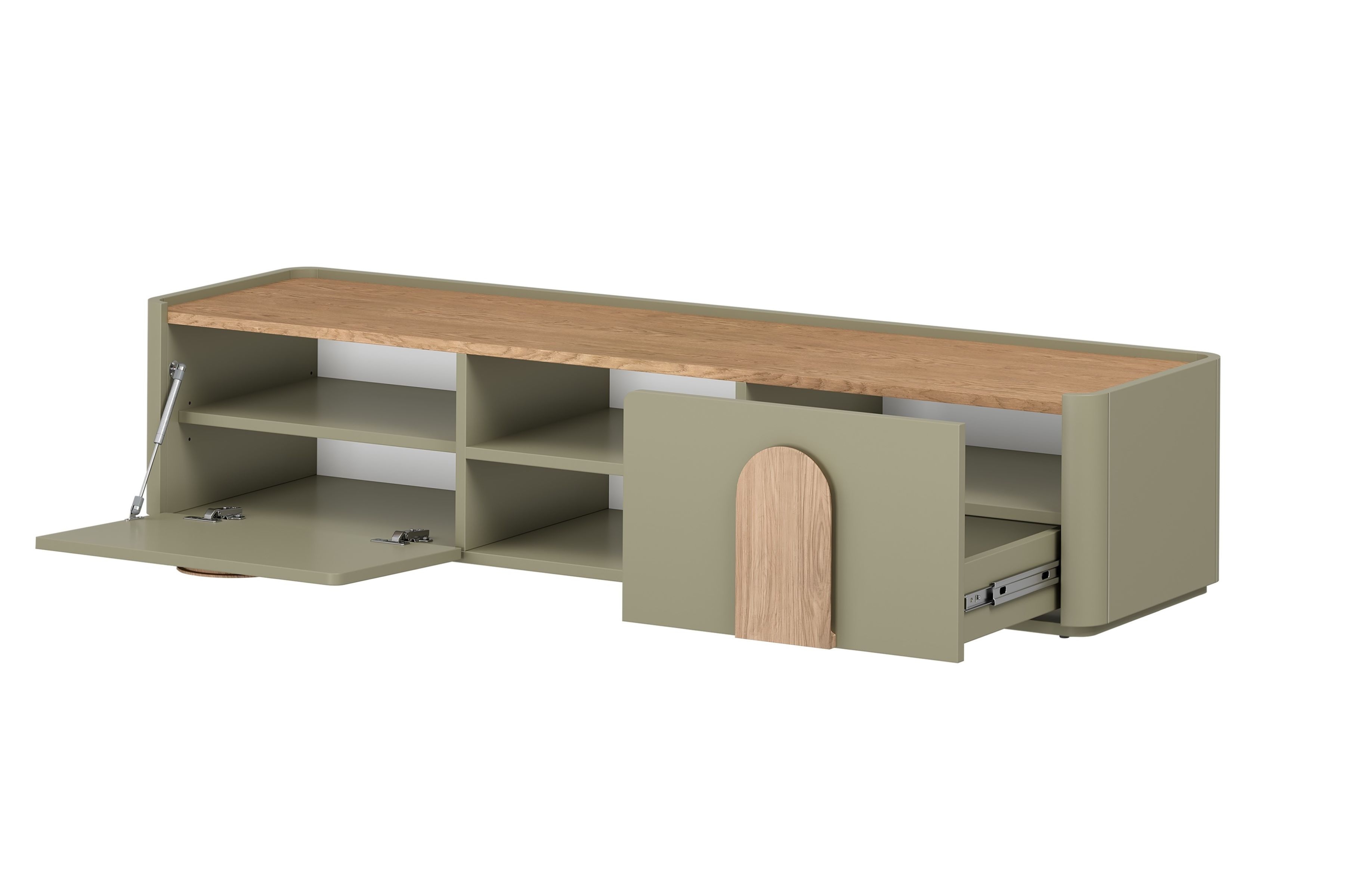 TV stolík Amilio 170 cm so zásuvkou - eukalyptus / dub baltic dune / úchytky dub prírodný TV skrinka Amilio 170 cm z szuflada - eukaliptus / Dub baltic dune / úchyty Dub prírodné