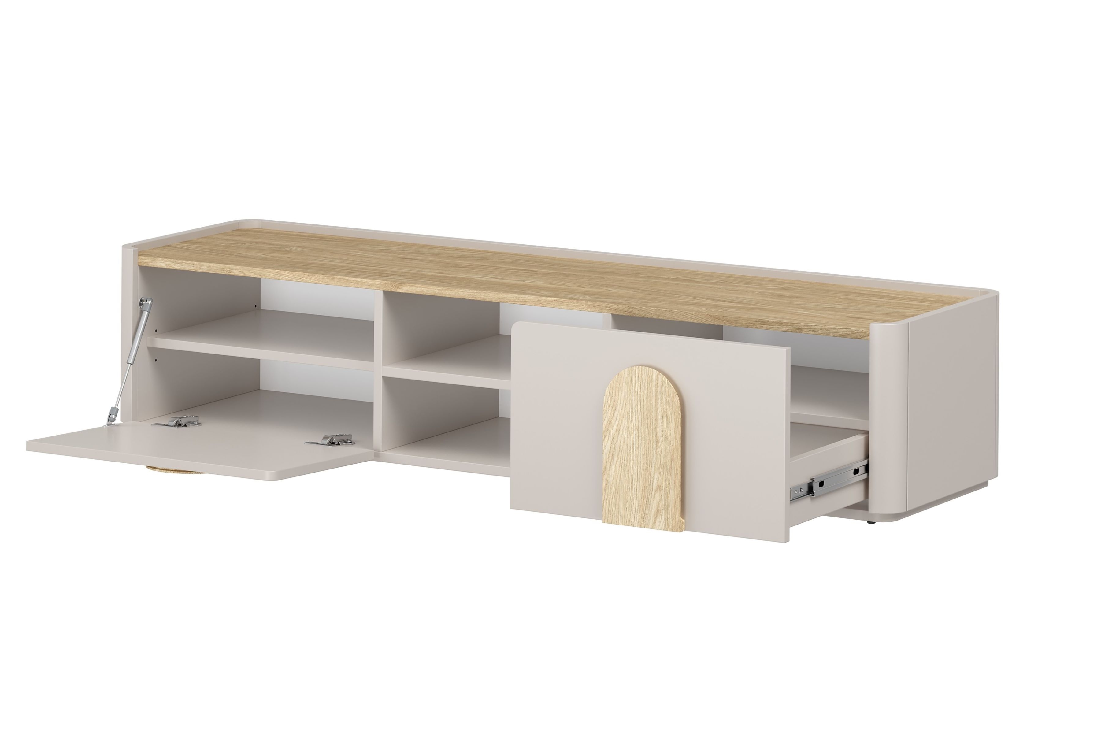TV stolík Amilio 170 cm so zásuvkou - kašmírová / dub olejovaný / dub svetlý TV skrinka Amilio 170 cm z szuflada - kašmír / Dub olejowany / úchyty Svetlý dub