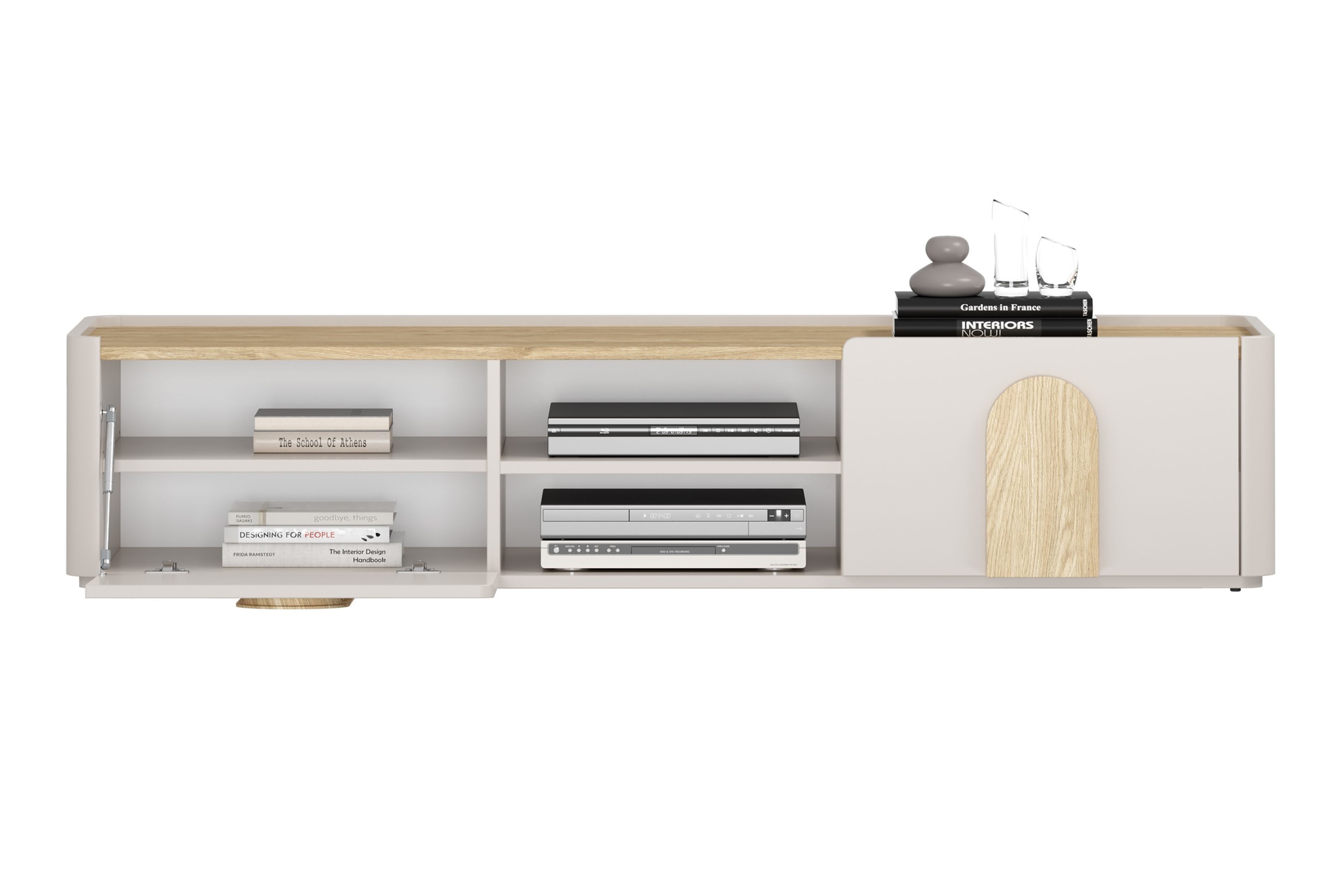 TV stolík Amilio 170 cm so zásuvkou - kašmírová / dub olejovaný / dub svetlý TV skrinka Amilio 170 cm z szuflada - kašmír / Dub olejowany / úchyty Svetlý dub