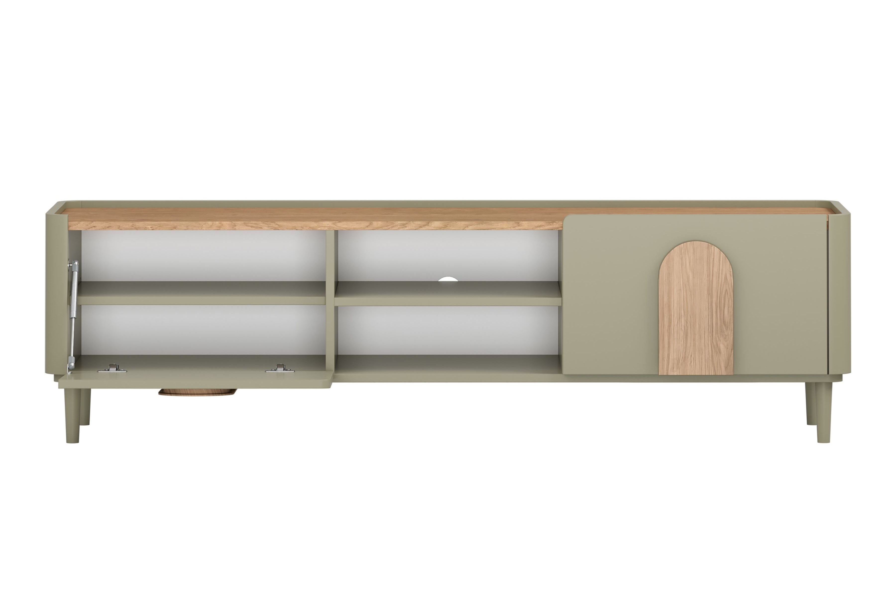 TV stolík Amilio 170 cm so zásuvkou - eukalyptus / dub baltic dune / dub prírodný TV skrinka Amilio 170 cm z szuflada na nôžkach - eukaliptus / Dub baltic dune / úchyty Dub prírodné