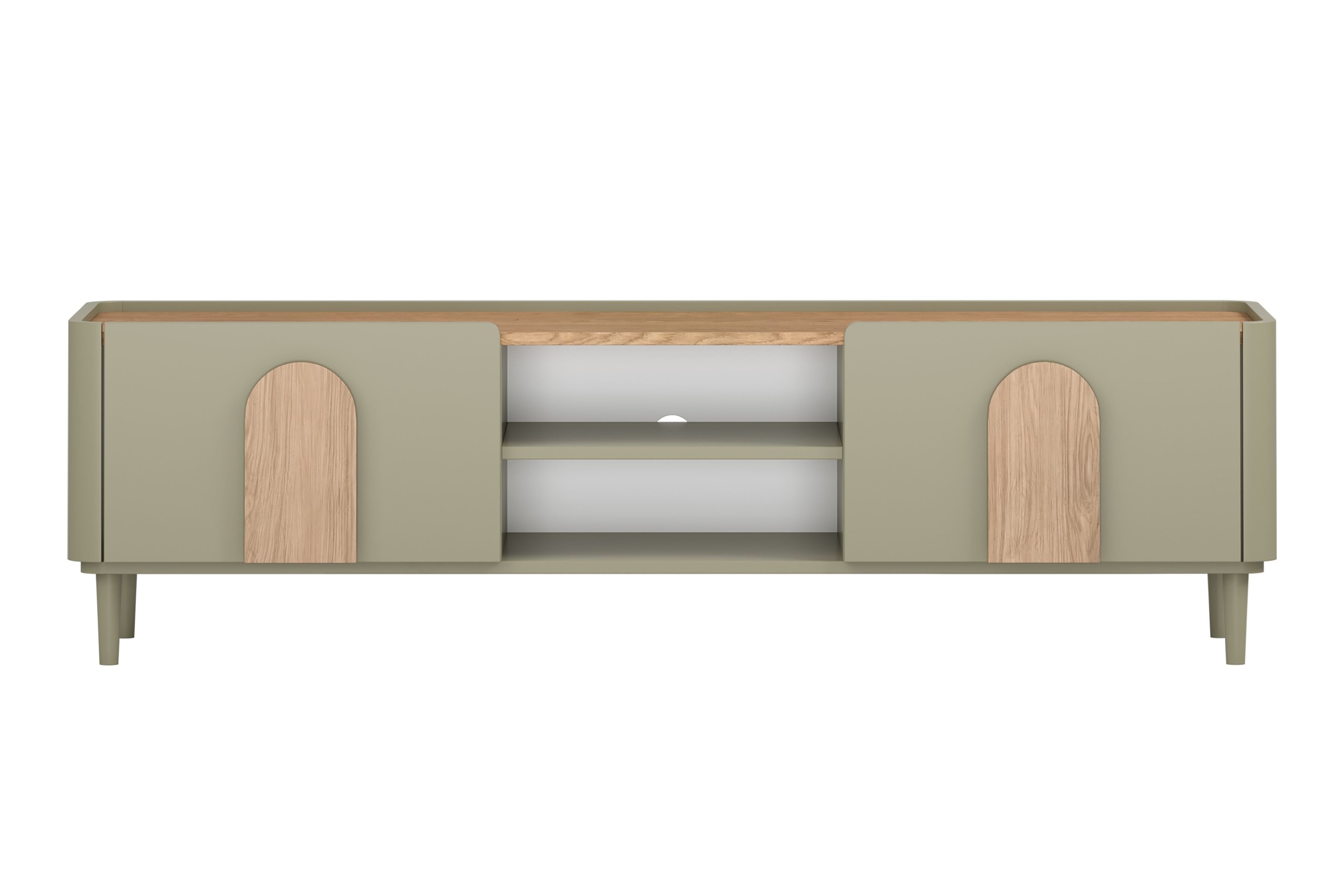 TV stolík Amilio 170 cm so zásuvkou - eukalyptus / dub baltic dune / dub prírodný TV skrinka Amilio 170 cm z szuflada na nôžkach - eukaliptus / Dub baltic dune / úchyty Dub prírodné