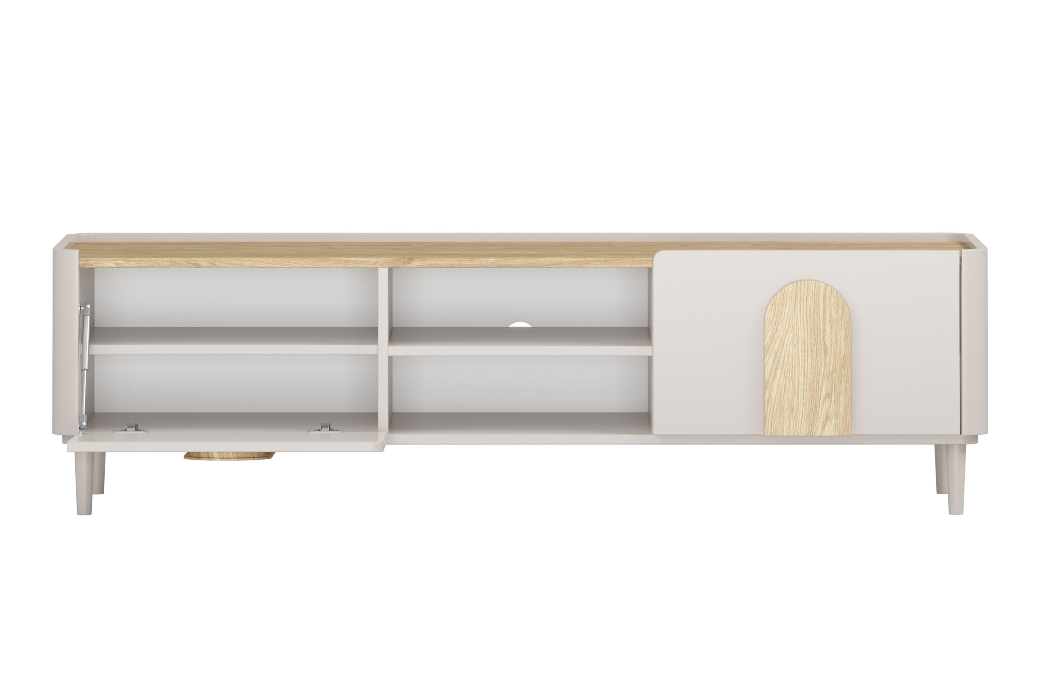 TV stolík Amilio 170 cm so zásuvkou - kašmírová / dub olejovaný / dub svetlý TV skrinka Amilio 170 cm z szuflada na nôžkach - kašmír / Dub olejowany / úchyty Svetlý dub
