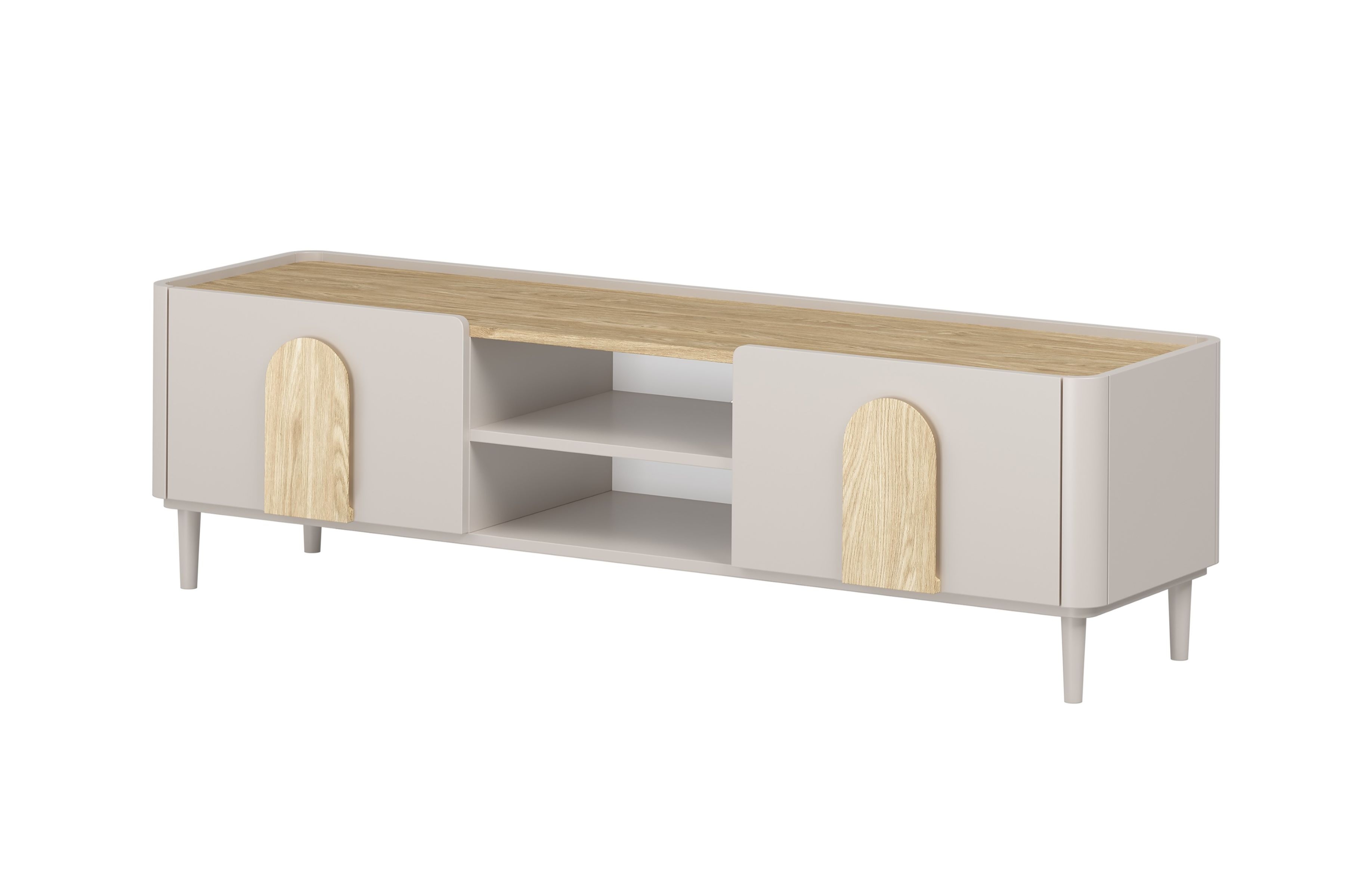 TV stolík Amilio 170 cm so zásuvkou - kašmírová / dub olejovaný / dub svetlý TV skrinka Amilio 170 cm z szuflada na nôžkach - kašmír / Dub olejowany / úchyty Svetlý dub