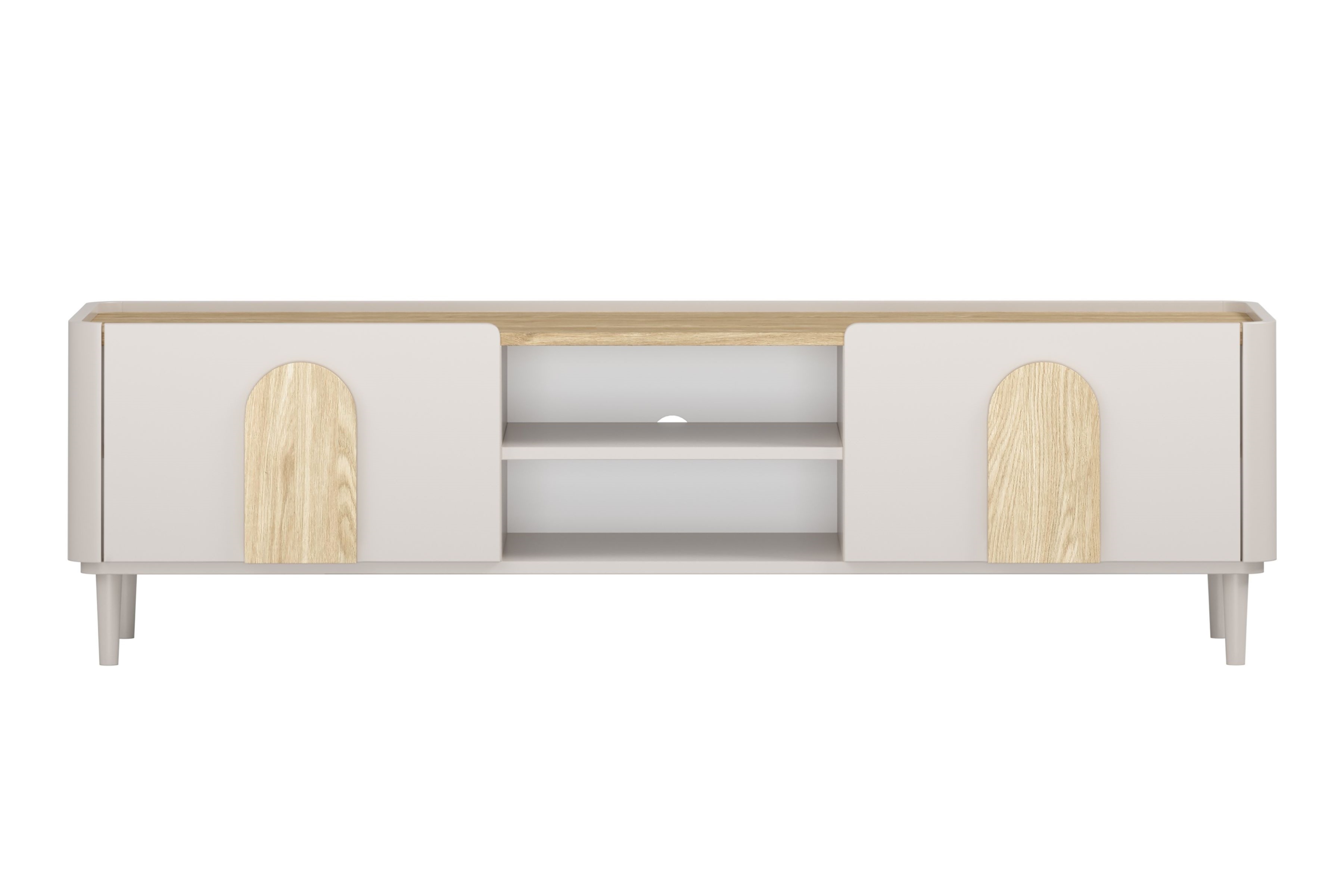 TV stolík Amilio 170 cm so zásuvkou - kašmírová / dub olejovaný / dub svetlý TV skrinka Amilio 170 cm z szuflada na nôžkach - kašmír / Dub olejowany / úchyty Svetlý dub