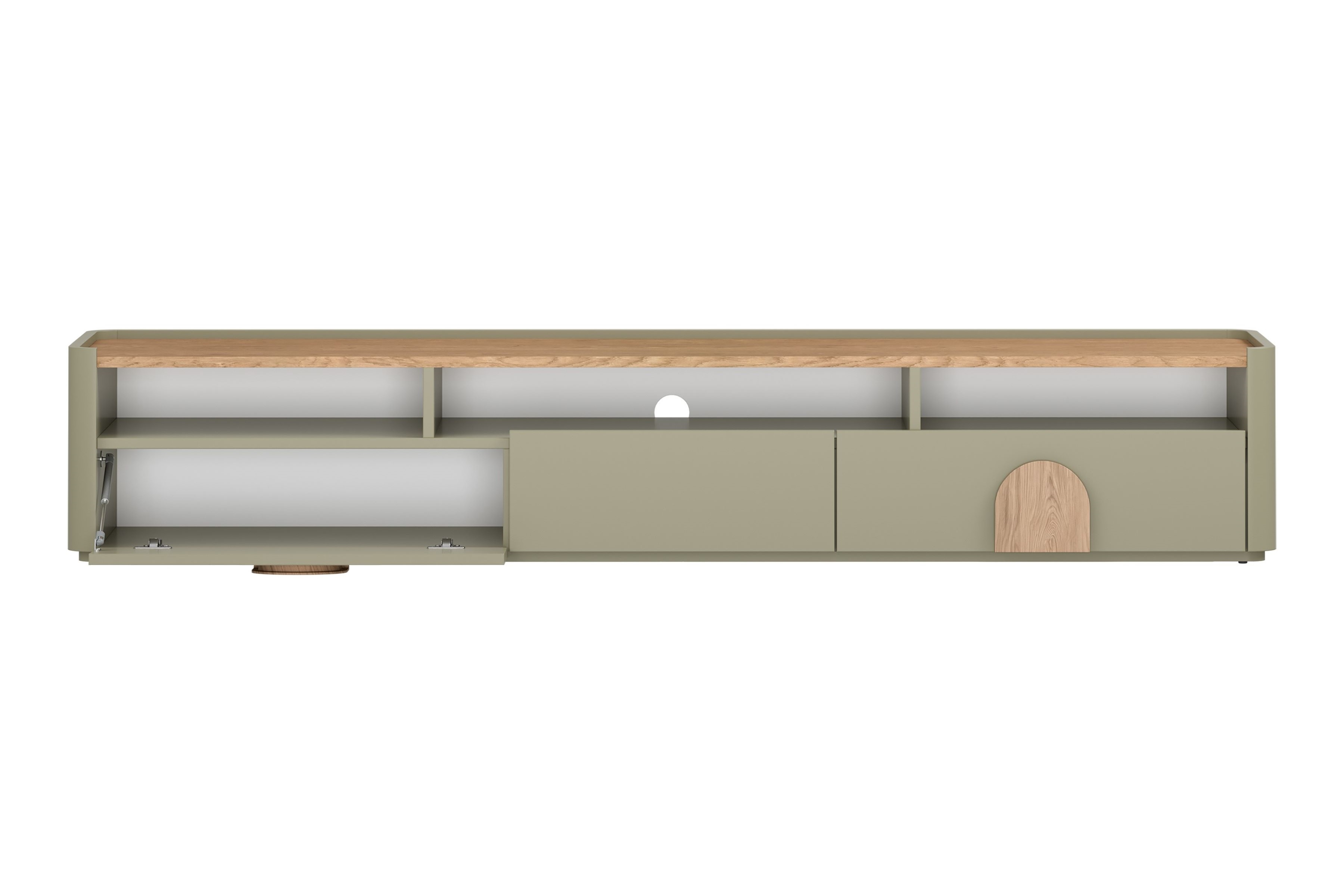 TV stolík Amilio 200 cm so zásuvkami - eukalyptus / dub baltic dune / úchytky dub prírodný TV skrinka Amilio 200 cm so zásuvkami - eukaliptus / Dub baltic dune / úchyty Dub prírodné