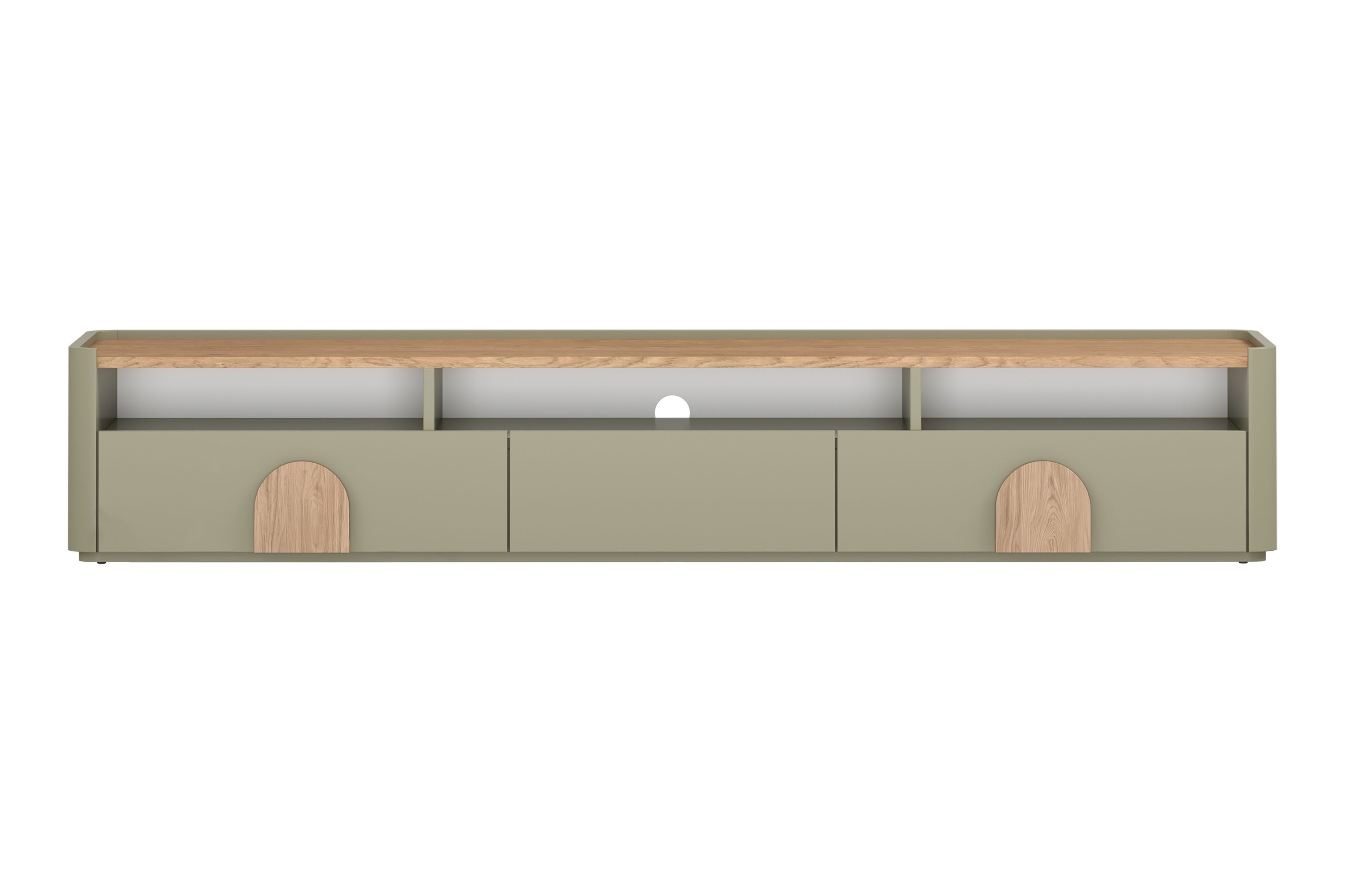 TV stolík Amilio 200 cm so zásuvkami - eukalyptus / dub baltic dune / úchytky dub prírodný TV skrinka Amilio 200 cm so zásuvkami - eukaliptus / Dub baltic dune / úchyty Dub prírodné