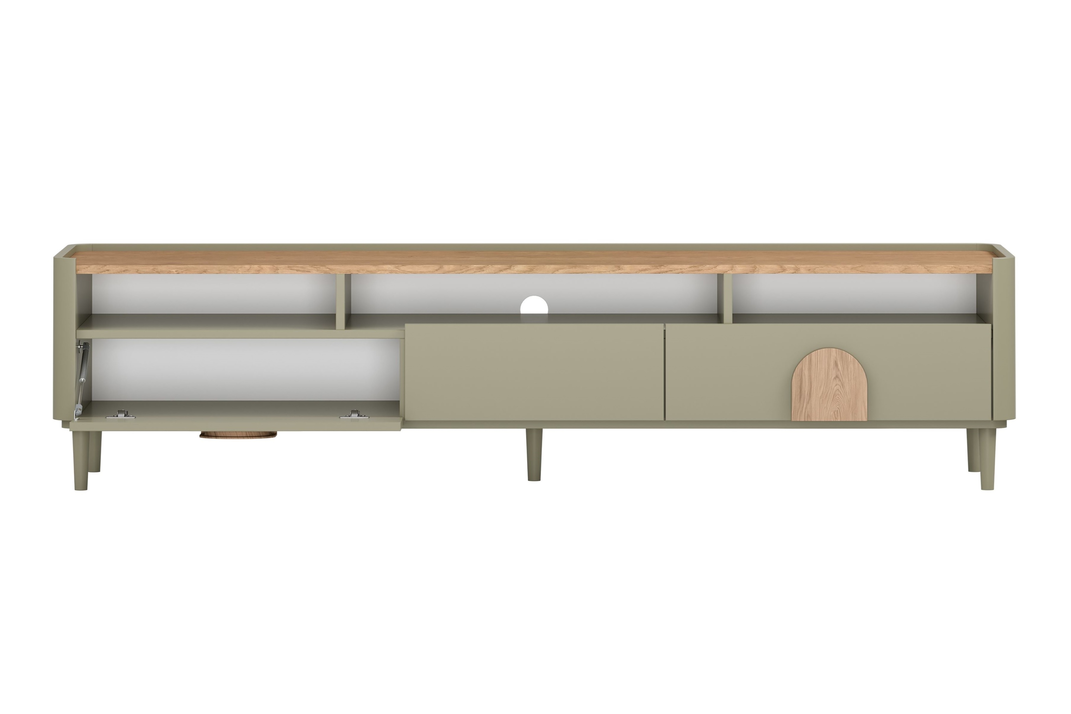TV skrinka Amilio 200 cm s 2 zásuvkami - eukalyptus / dub baltic dune / dub prírodný TV skrinka Amilio 200 cm so zásuvkami na nôžkach - eukaliptus / Dub baltic dune / úchyty Dub prírodné
