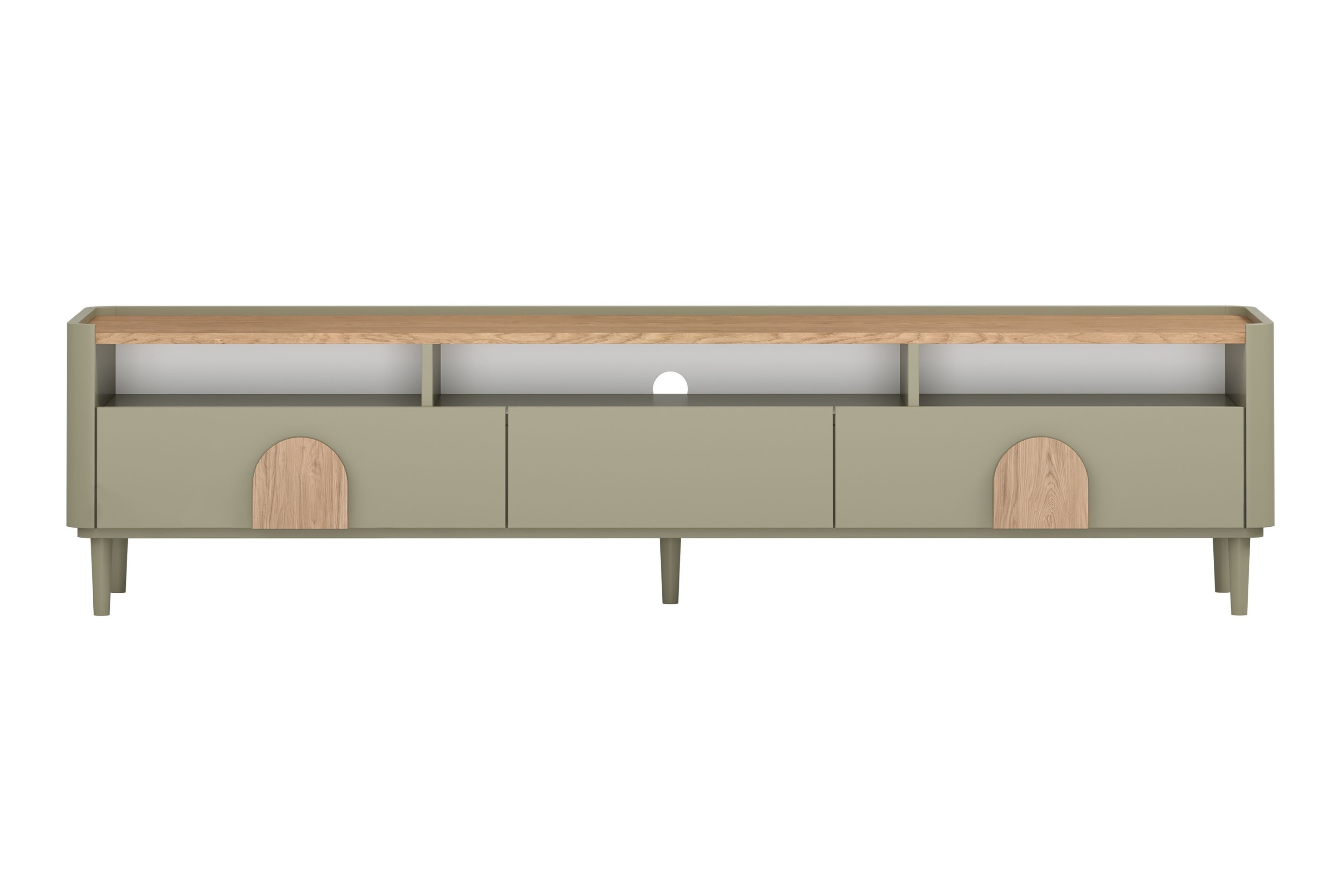 TV skrinka Amilio 200 cm s 2 zásuvkami - eukalyptus / dub baltic dune / dub prírodný TV skrinka Amilio 200 cm so zásuvkami na nôžkach - eukaliptus / Dub baltic dune / úchyty Dub prírodné