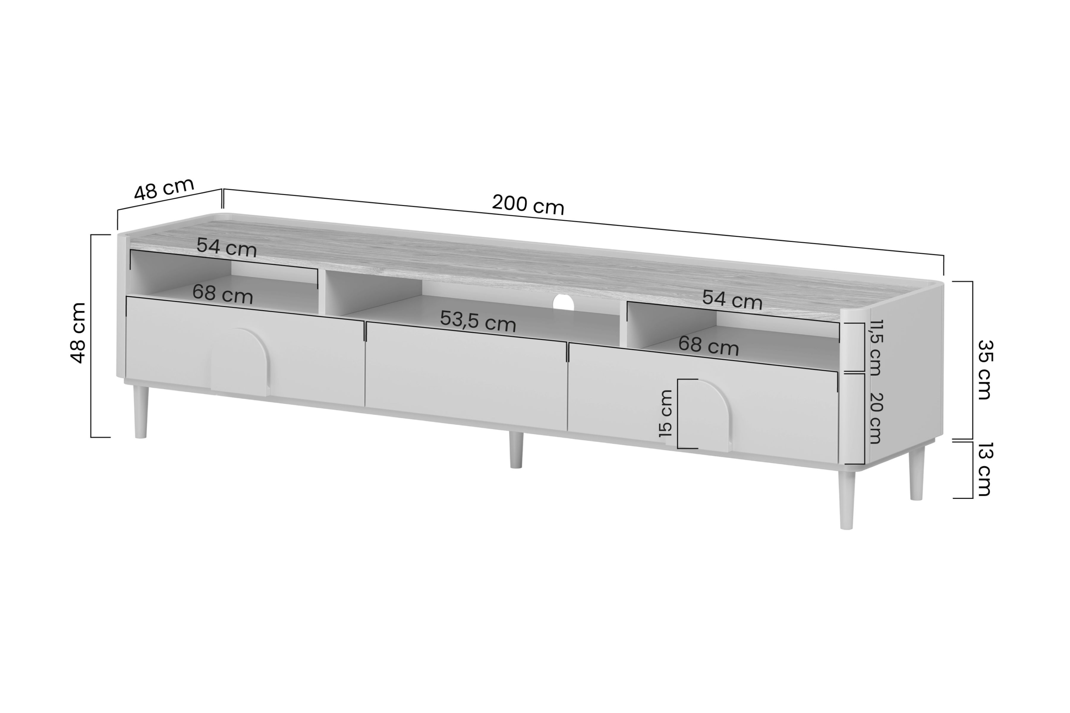 TV stolík Amilio 200 cm s 2 zásuvkami - kašmírová / dub olejovaný / dub svetlý TV skrinka Amilio 200 cm so zásuvkami na nôžkach - kašmír / Dub olejowany / úchyty Svetlý dub