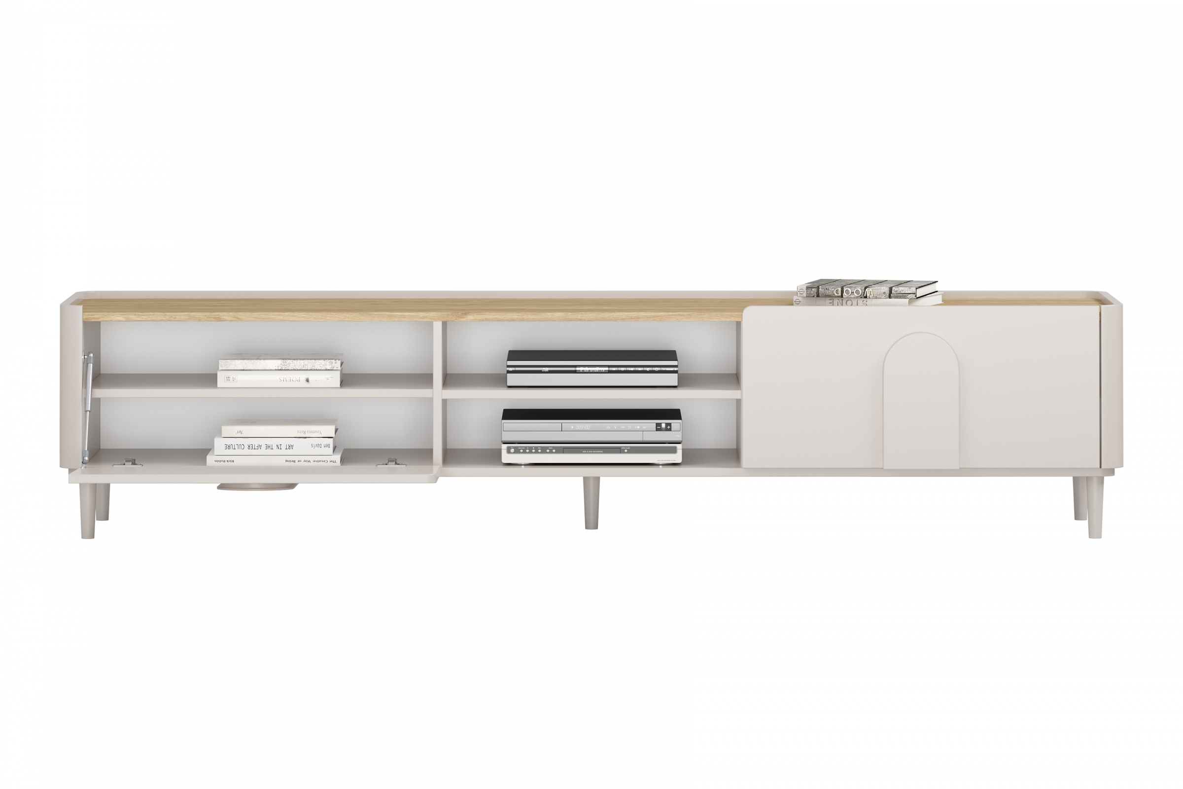 TV stolík Amilio 220 cm na nožičkách - kašmír / olejovaný dub TV skrinka Amilio 220 cm na nôžkach - kašmír / Dub olejowany - Limitovaná ponuka expozície