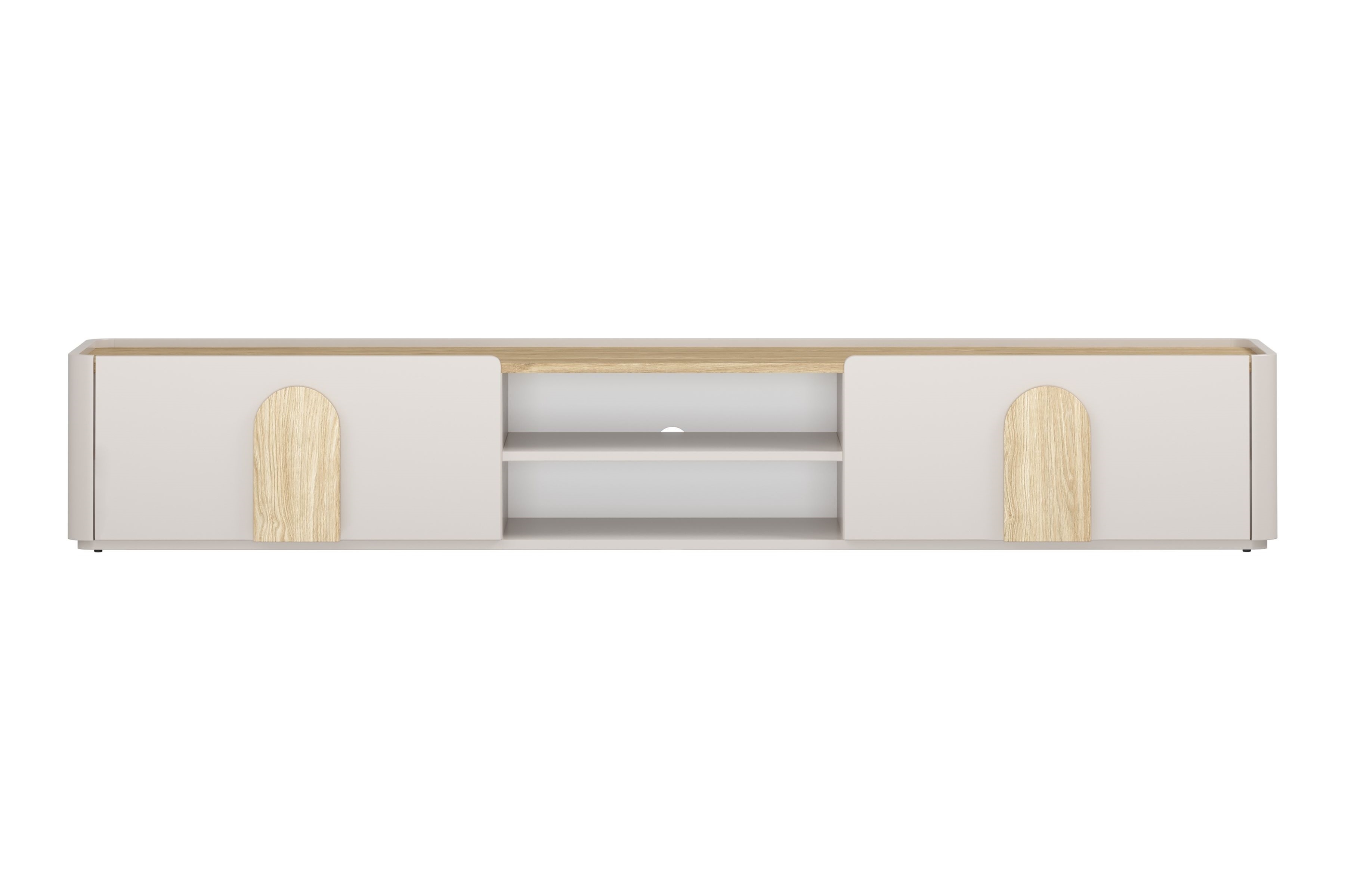 TV stolík Amilio 220 cm so zásuvkou - kašmír / olejovaný dub / úchytky svetlý dub TV skrinka Amilio 220 cm z szuflada - kašmír / Dub olejowany / úchyty Svetlý dub