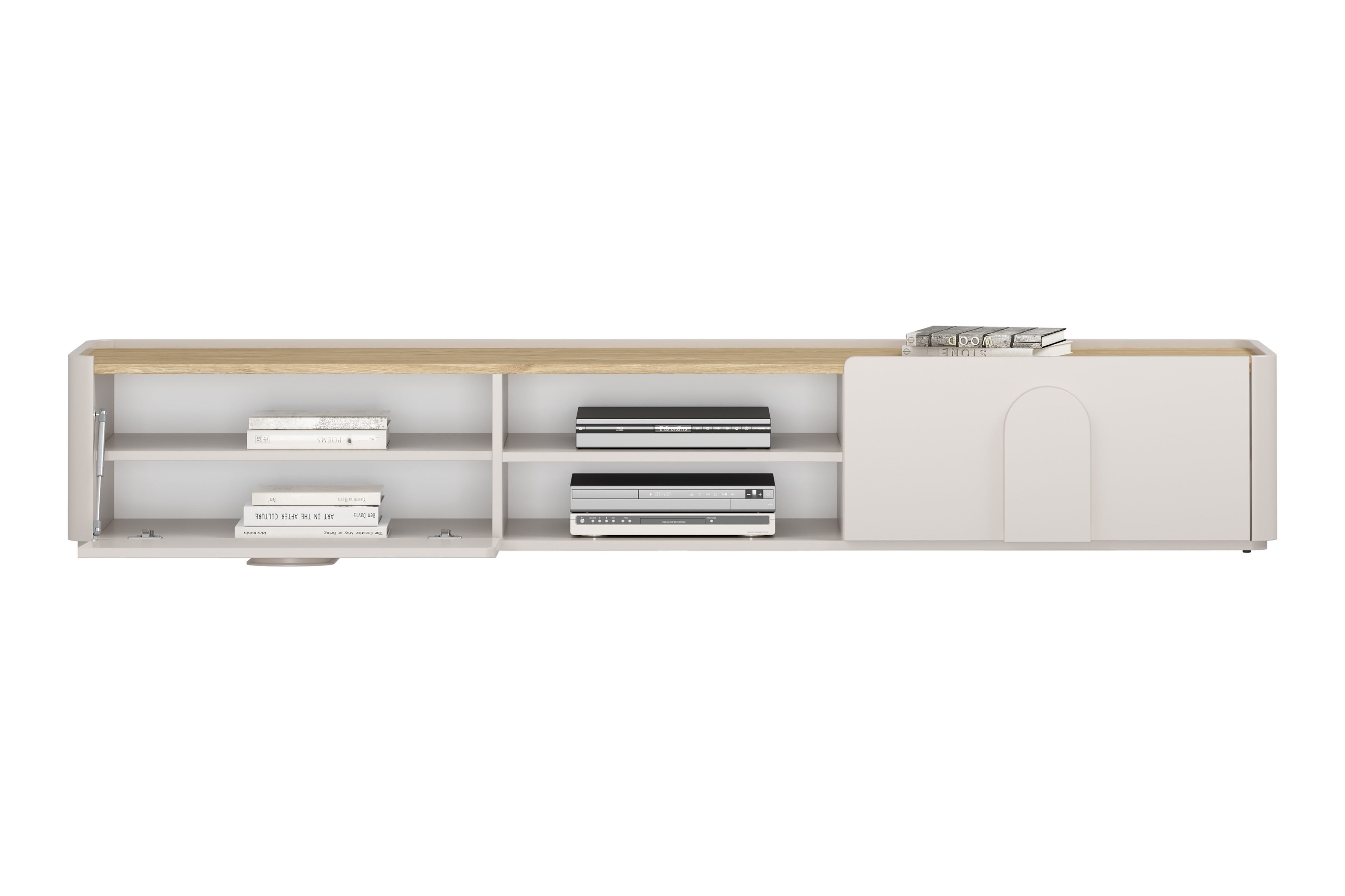 TV stolík Amilio 220 cm so zásuvkou - kašmír / olejovaný dub / úchytky kašmír TV skrinka Amilio 220 cm z szuflada - kašmír / Dub olejowany / úchyty kašmír