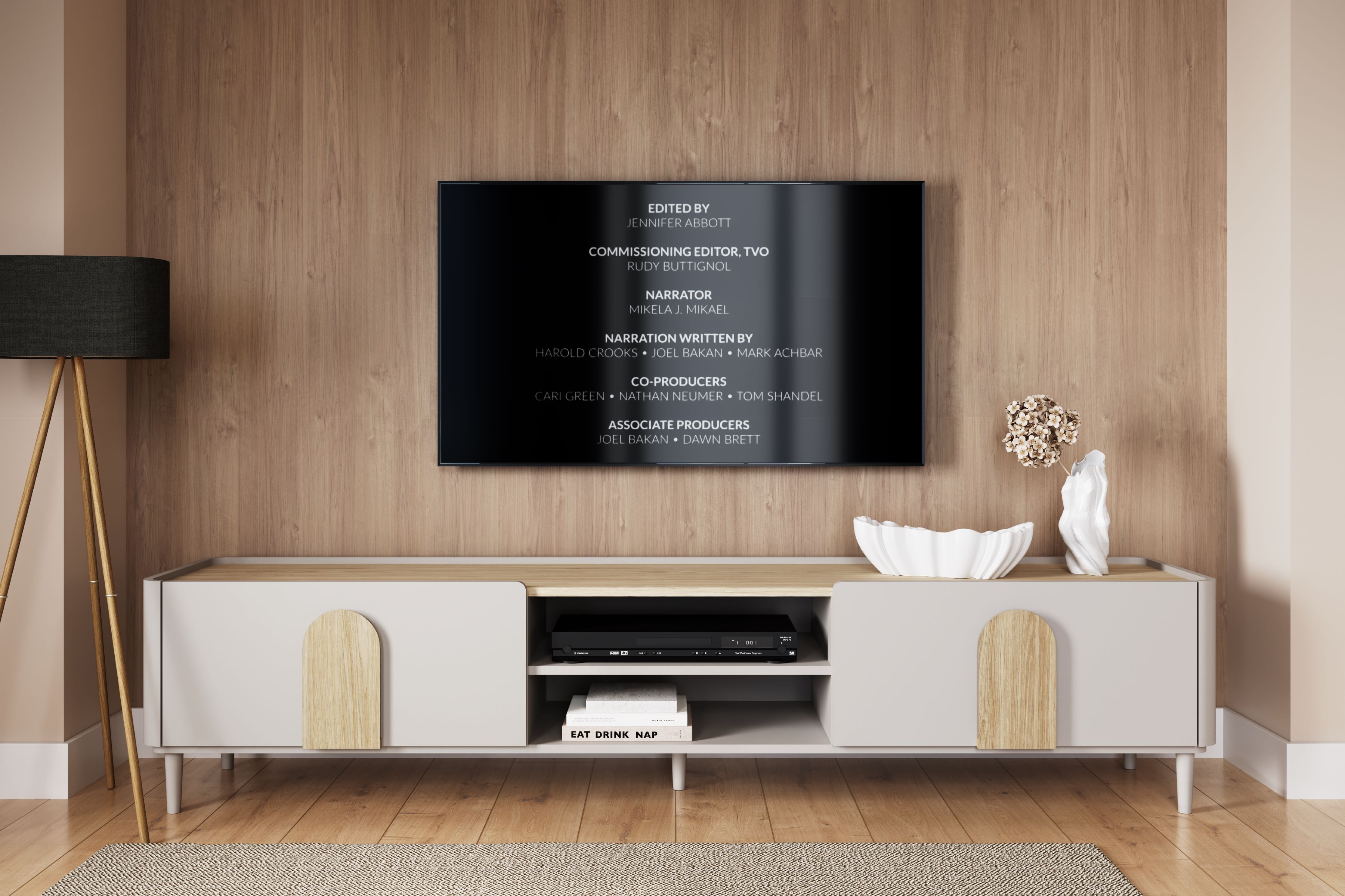 TV stolík Amilio 220 cm so zásuvkou - kašmír / olejovaný dub / úchytky svetlý dub TV skrinka Amilio 220 cm z szuflada na nôžkach - kašmír / Dub olejowany / úchyty Svetlý dub