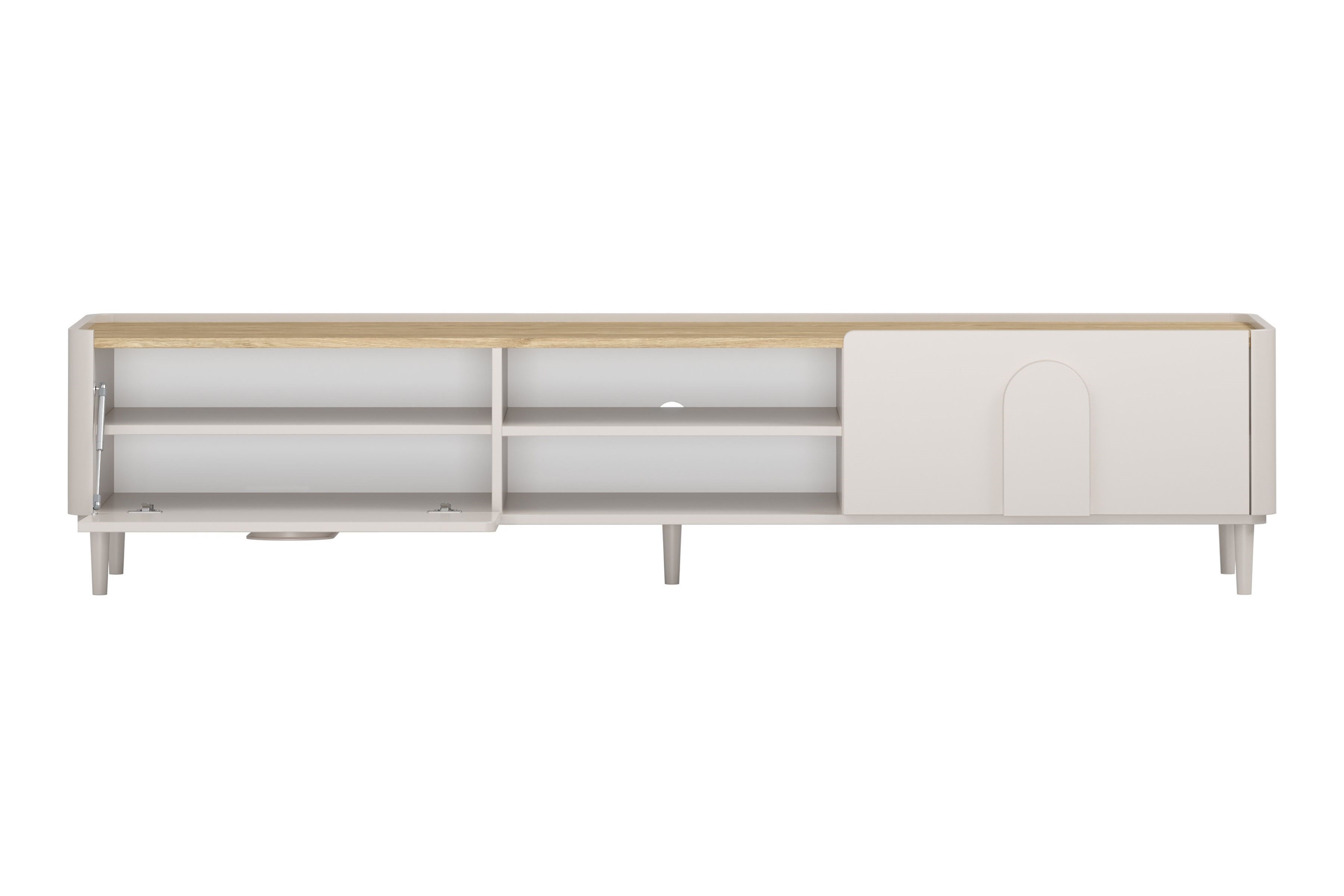 TV stolík Amilio 220 cm so zásuvkou - kašmír / olejovaný dub / úchytky kašmír TV skrinka Amilio 220 cm z szuflada na nôžkach - kašmír / Dub olejowany / úchyty kašmír