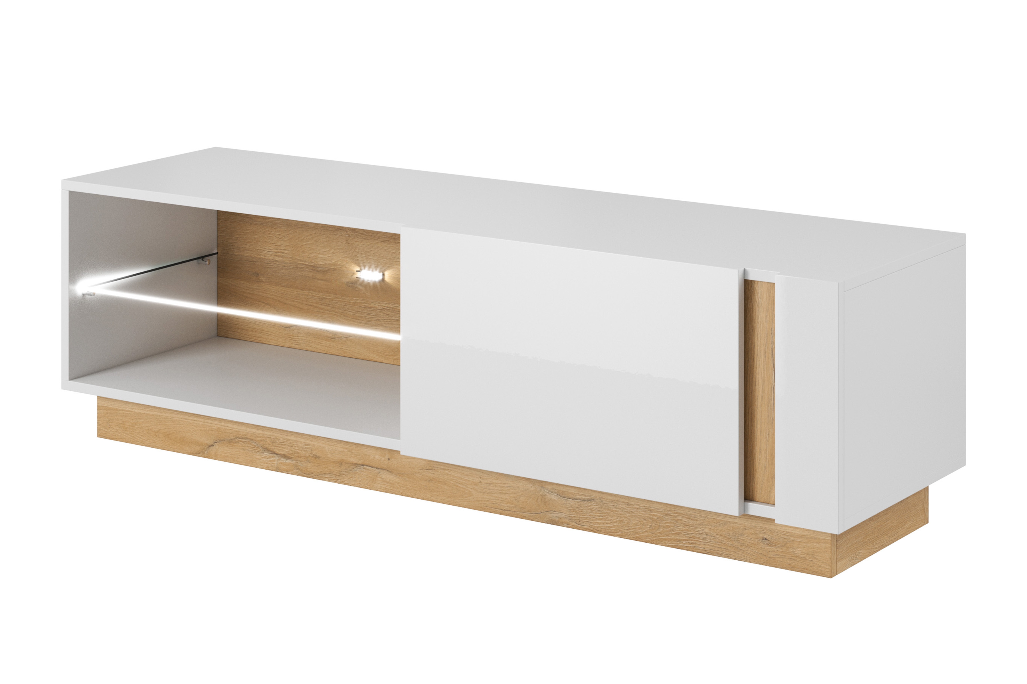 TV stolek Arcano 138 cm s výklopným čelem - bílý / dub grandson Skříňka RTV Arcano z uchylnym frontem 138 cm - Bílý/Dub grandson