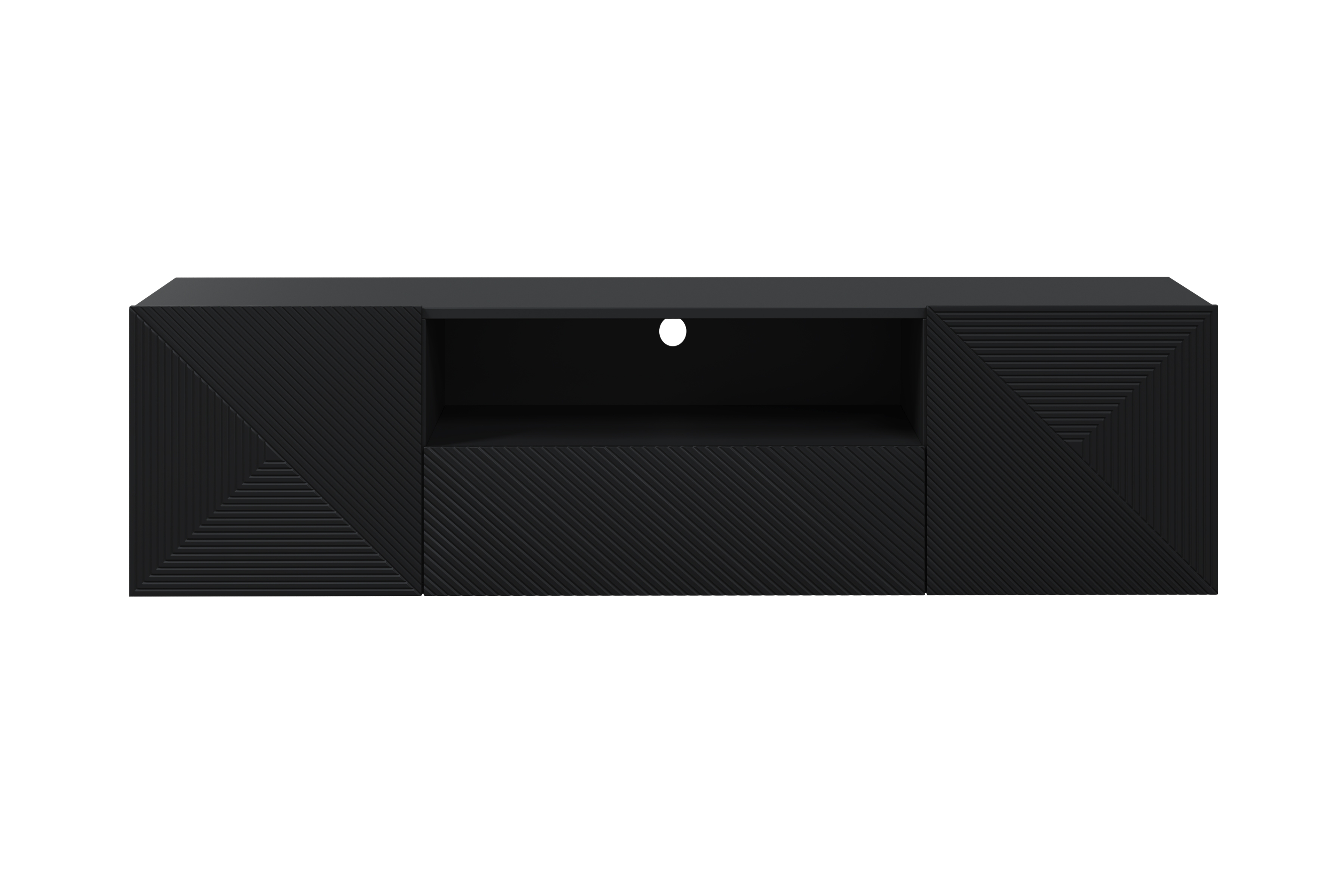 Závěsný TV stolek Asha 167 cm - černý mat Skříňka RTV Asha 167 cm závěsná z szuflada i wneka - černá mat