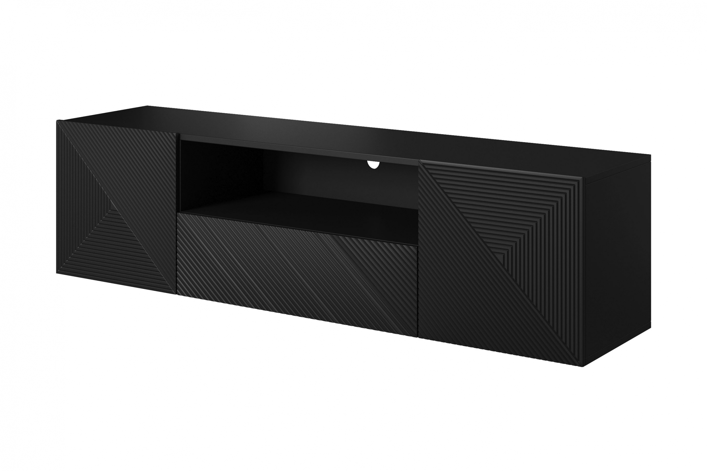 Závěsný TV stolek Asha 167 cm - černý mat skříňka RTV Asha 167 cm závěsná z szuflada i wneka - černá mat