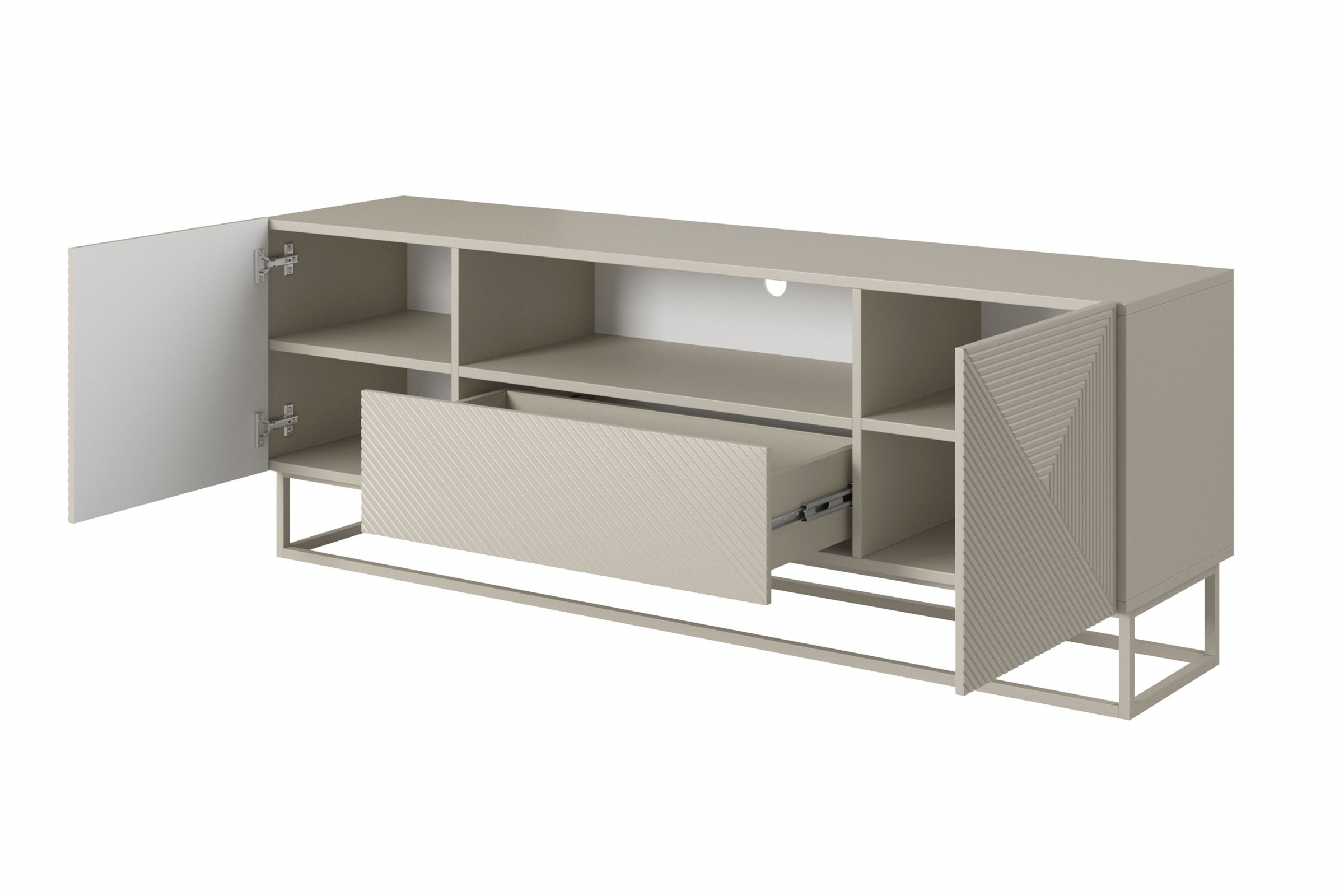 TV stolek Asha 167 cm - kašmír / kašmírový kovový rám skříňka RTV Asha 167 cm z szuflada i metalowym kaszmirowym stelazem - kašmír