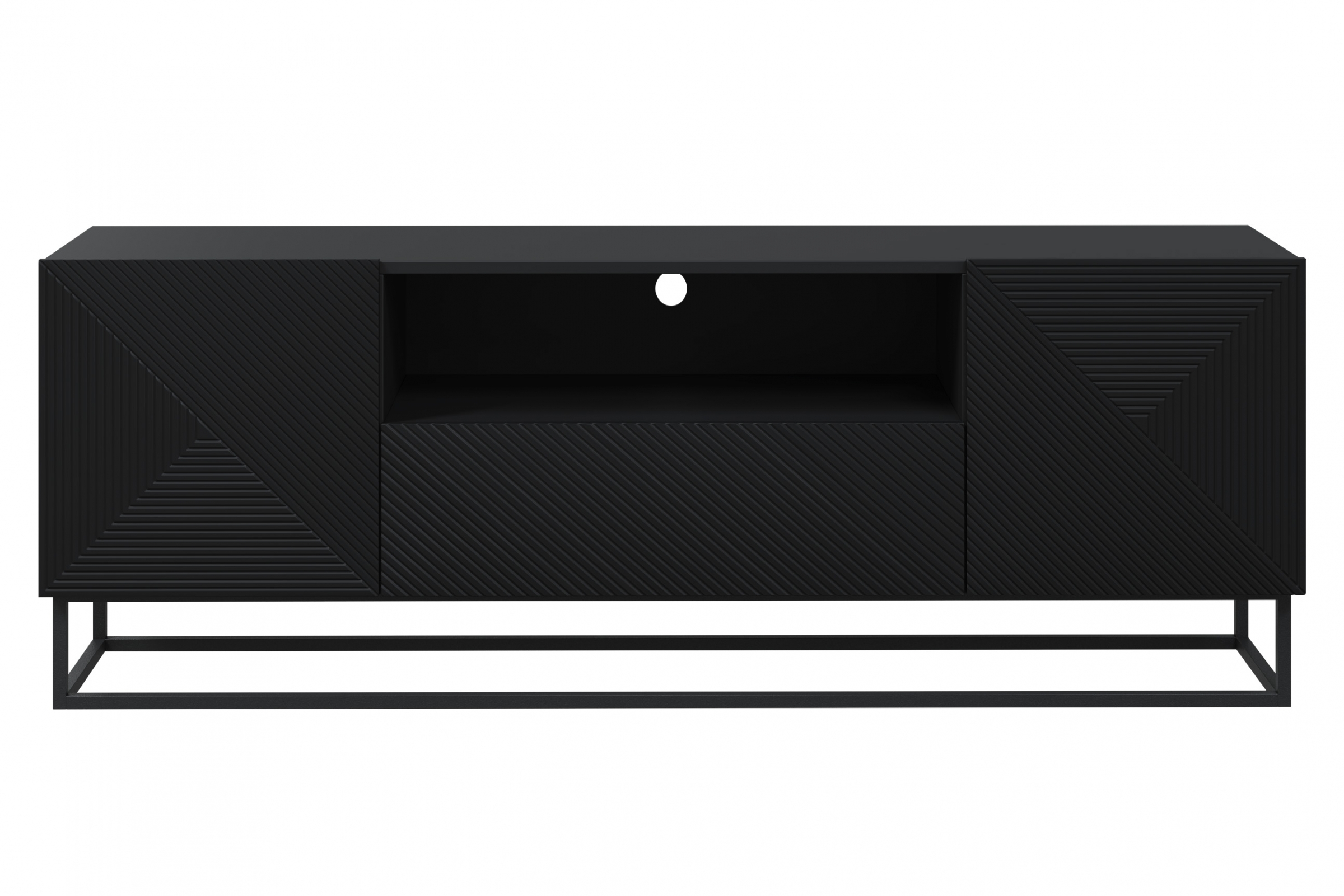 TV stolek Asha 167 cm - černý mat / černý kovový podstavec skříňka RTV Asha 167 cm z szuflada i metalowym stelazem - černá mat