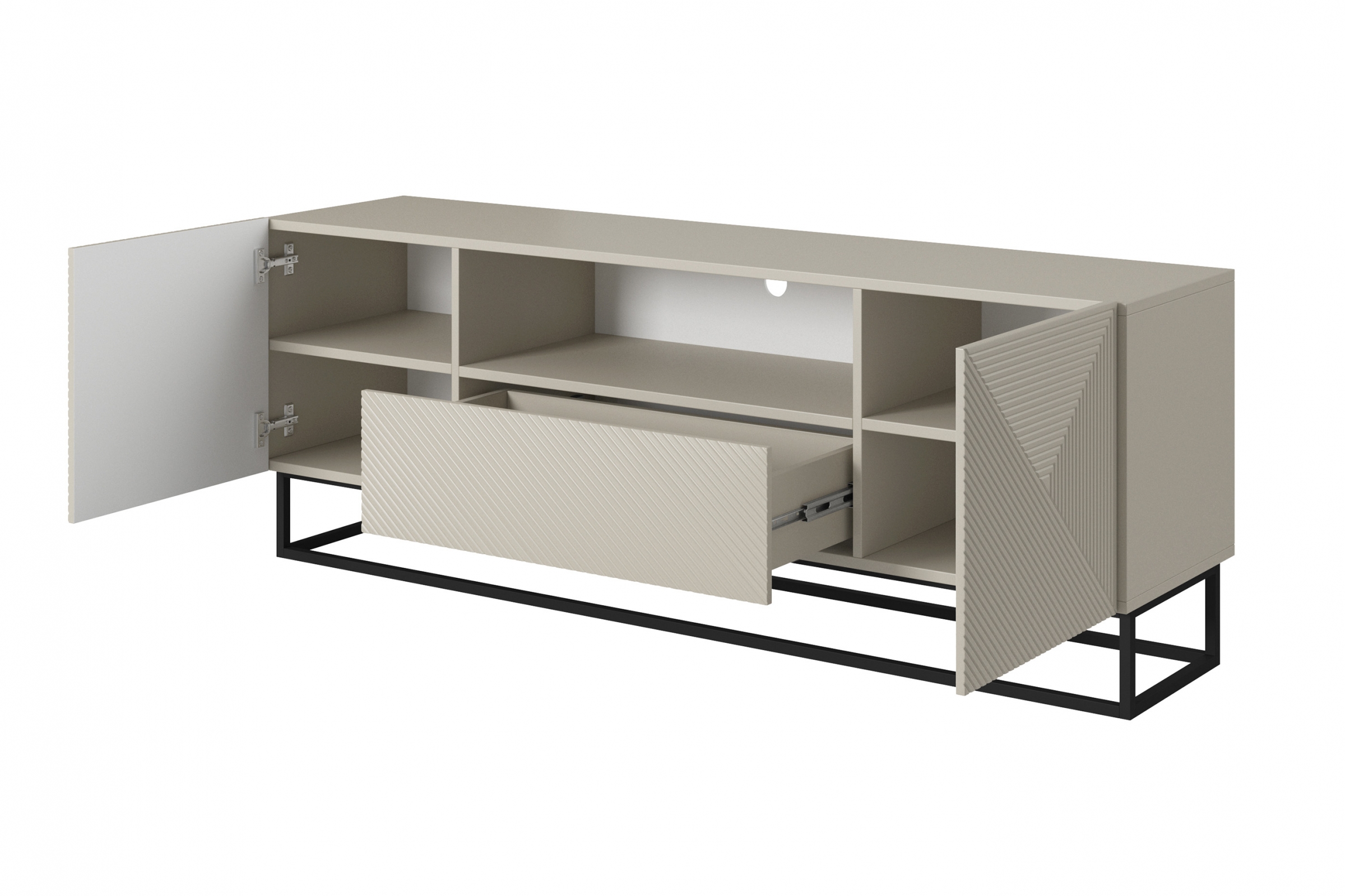 TV stolek Asha 167 cm - kašmír / černý kovový rám skříňka RTV Asha 167 cm z szuflada i metalowym stelazem - kašmír