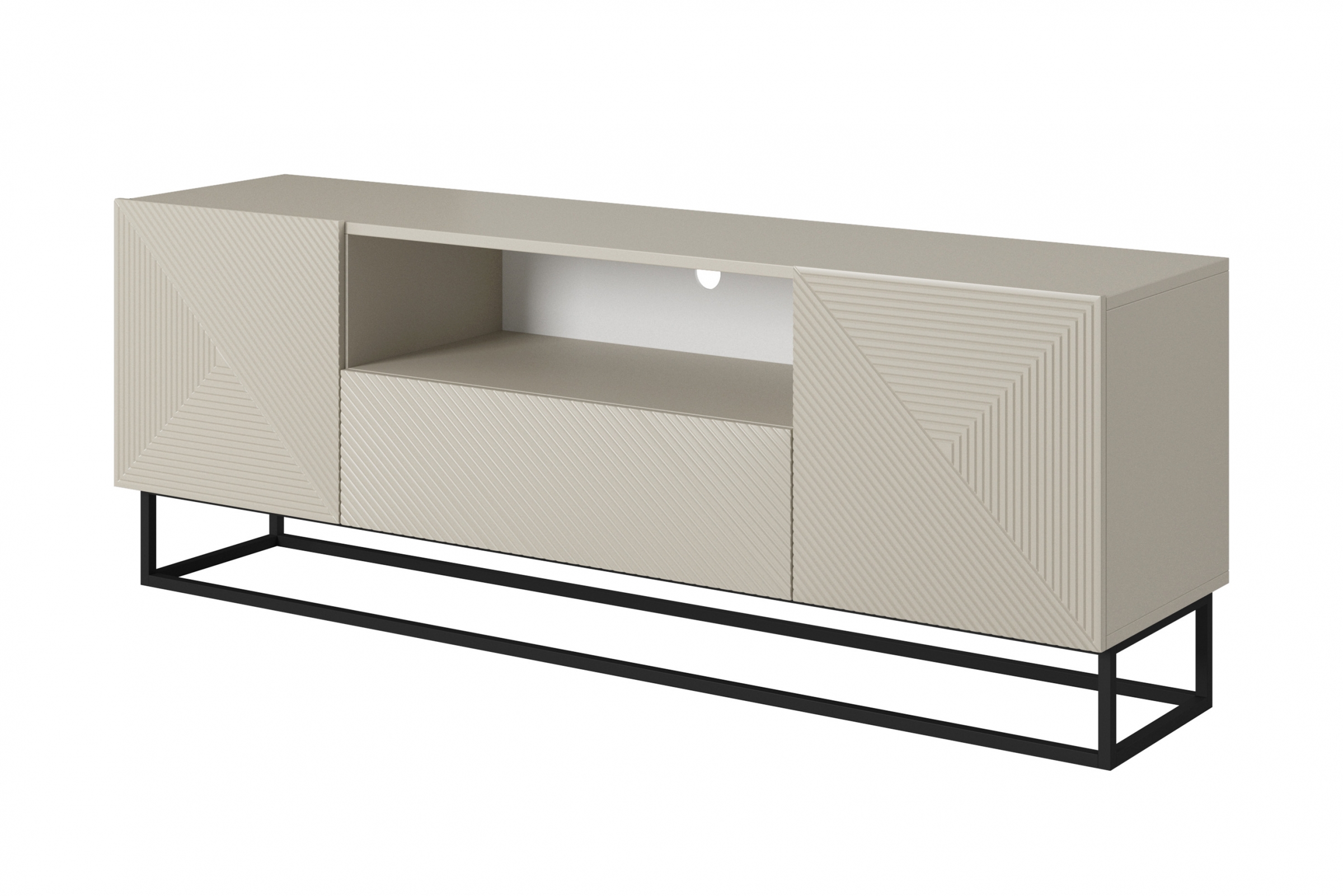 TV stolek Asha 167 cm - kašmír / černý kovový rám skříňka RTV Asha 167 cm z szuflada i metalowym stelazem - kašmír