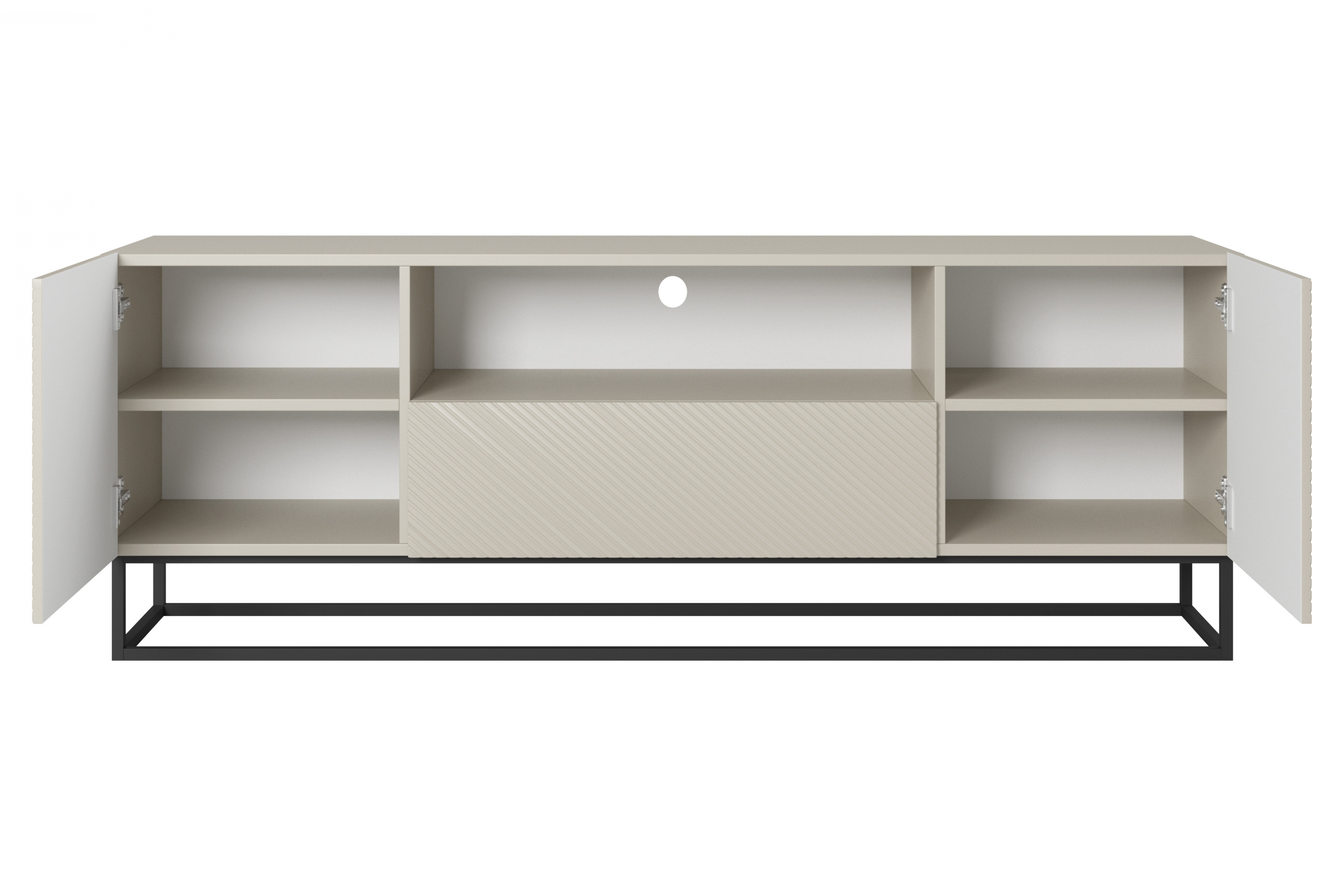 TV stolek Asha 167 cm - kašmír / černý kovový rám skříňka RTV Asha 167 cm z szuflada i metalowym stelazem - kašmír