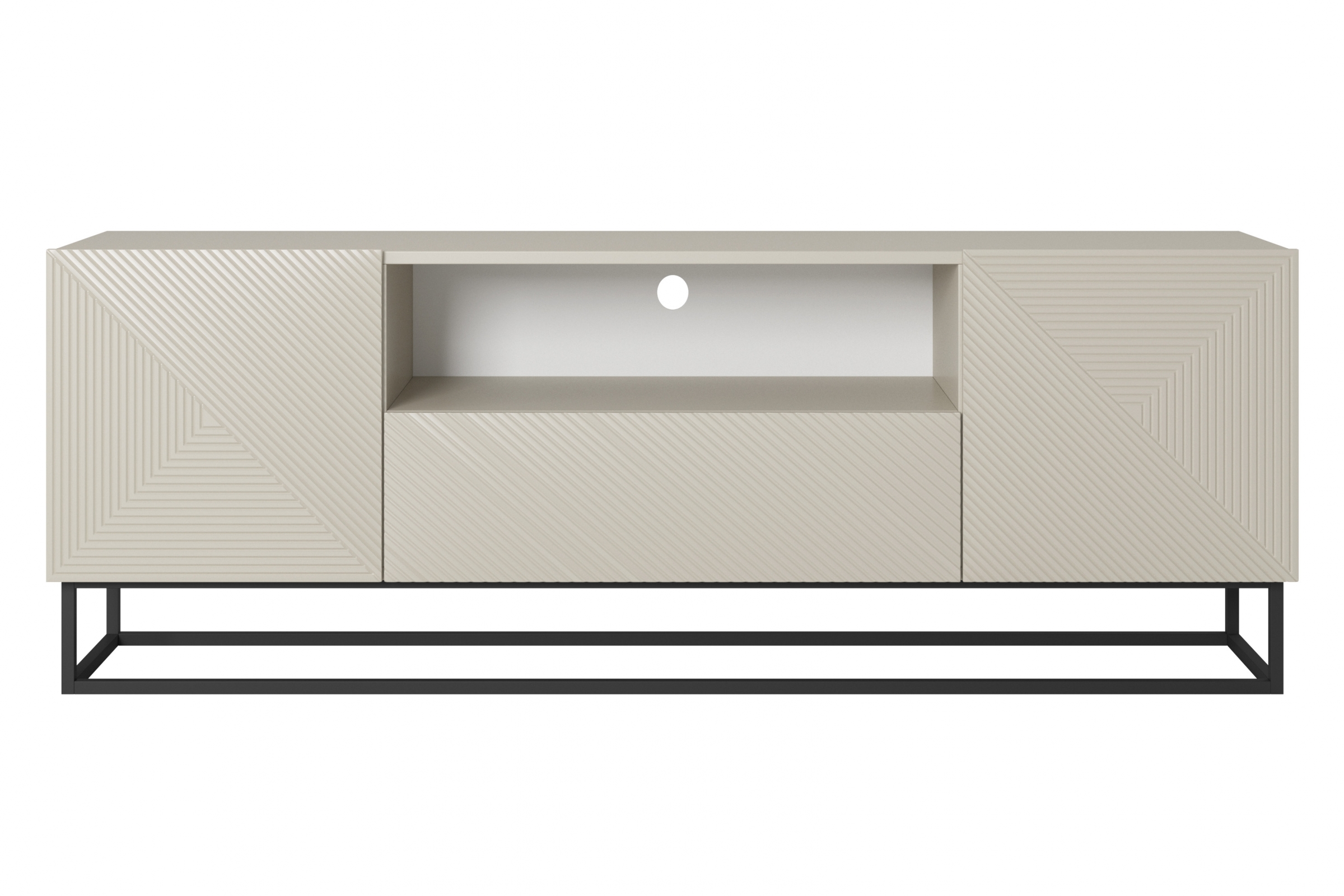 TV stolek Asha 167 cm - kašmír / černý kovový rám skříňka RTV Asha 167 cm z szuflada i metalowym stelazem - kašmír