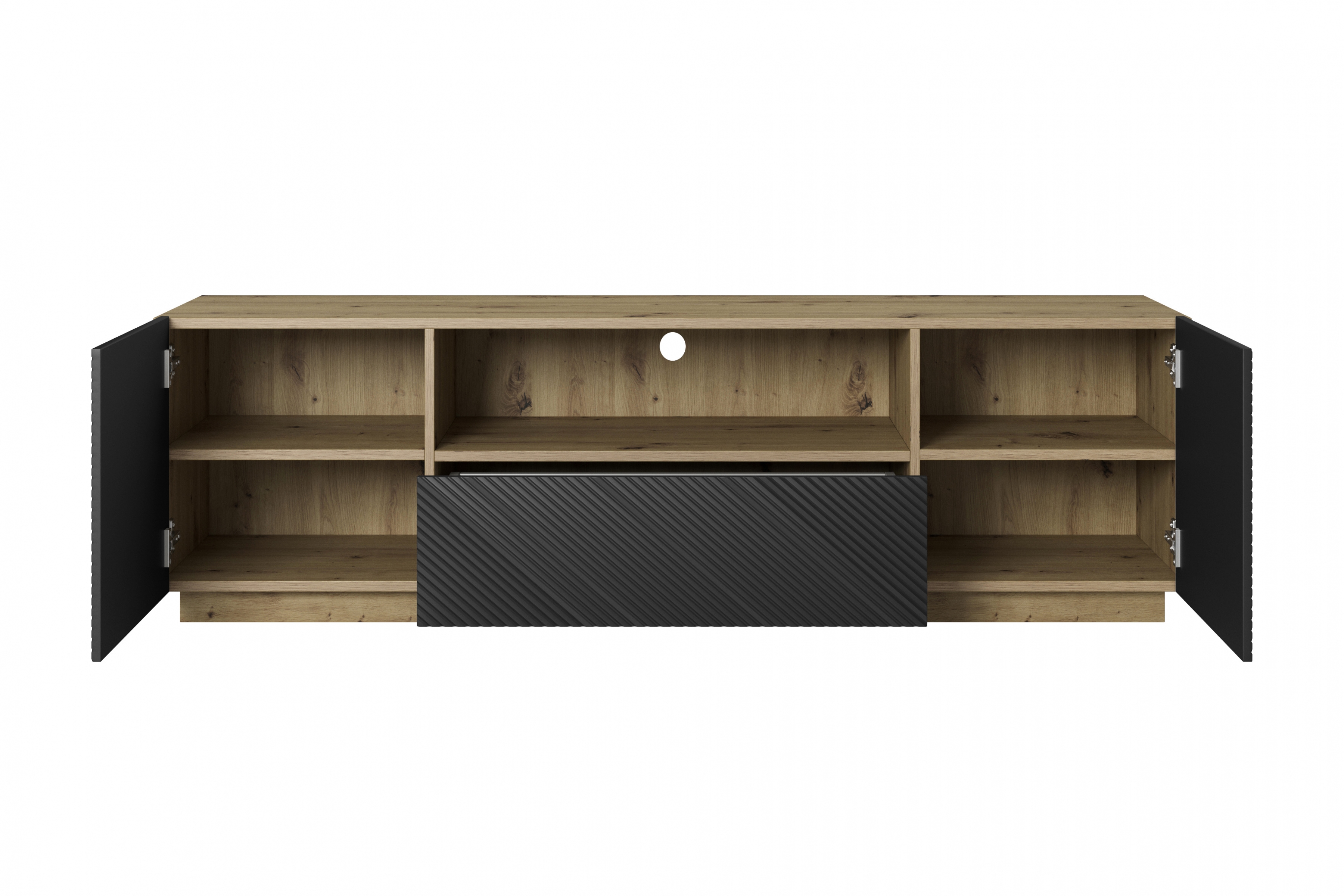 TV stolík Asha 167 cm s otvorenou policou - artisan / čierny mat TV skrinka Asha 167 cm z szuflada i wneka - artisan / Čierny mat