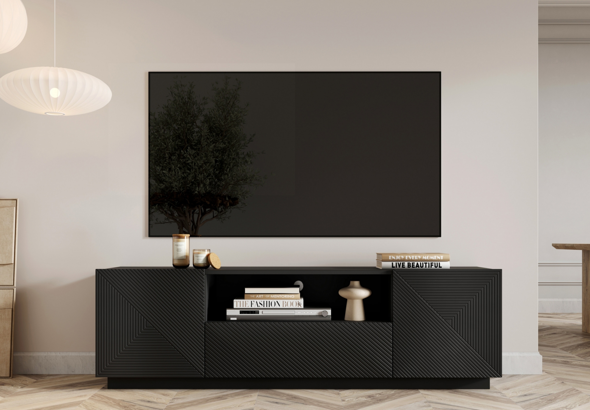 TV stolek Asha 167 cm - černý mat skříňka RTV Asha 167 cm z szuflada i wneka - černá mat