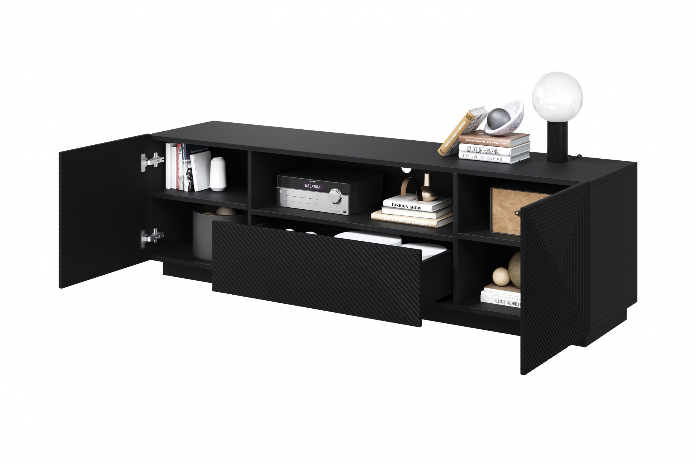 TV stolek Asha 167 cm - černý mat skříňka RTV Asha 167 cm z szuflada i wneka - černá mat