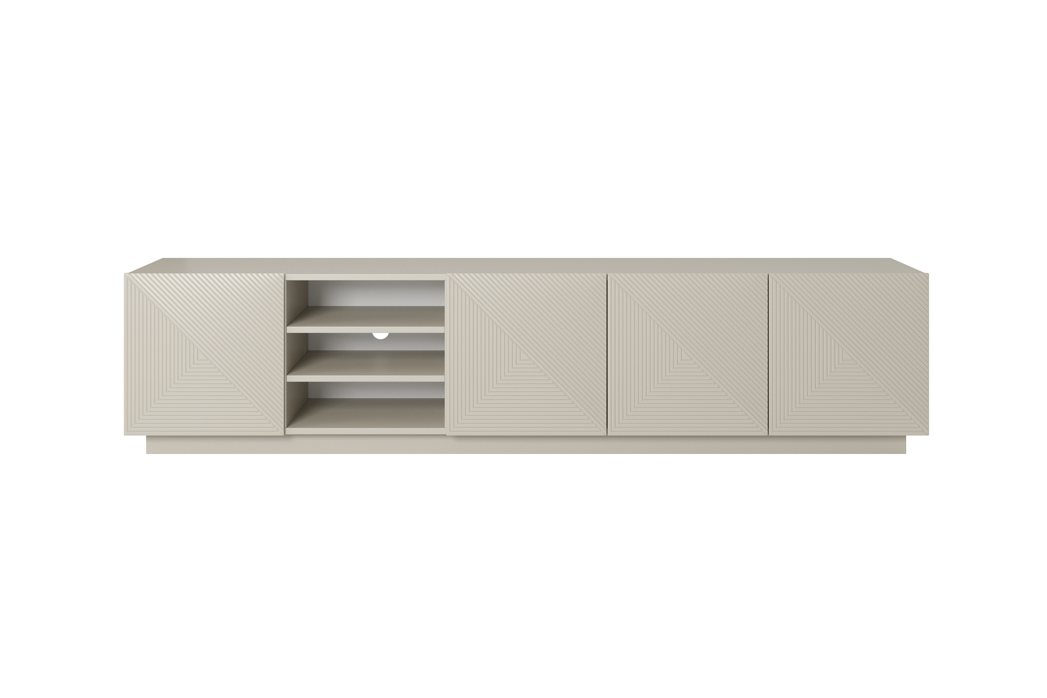 TV skrinka Asha 200 cm s ryhovaným frontom a výklenkom - kašmír TV skrinka Asha 200 cm  ryflowanym frontem i wneka - kašmír