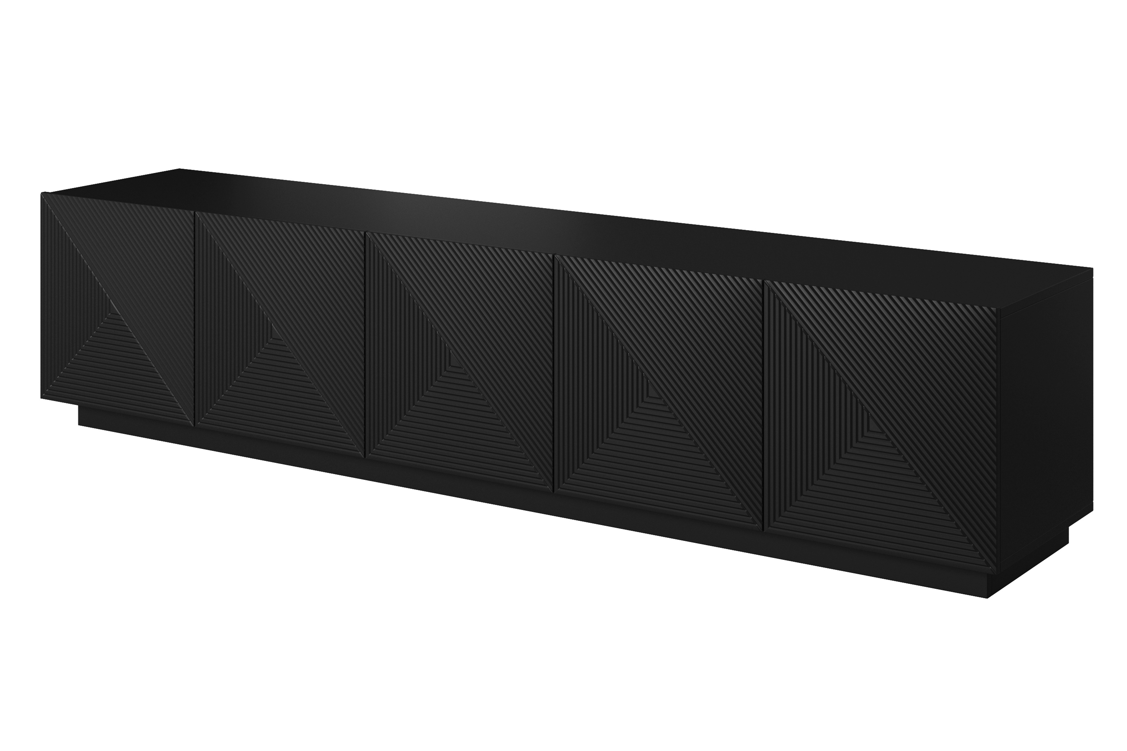 TV stolek Asha 200 cm pětidveřový s rýhovaným čelem - černý mat Skříňka RTV Asha 200 cm pieciodrzwiowa s frézovanou přední částí - černá mat