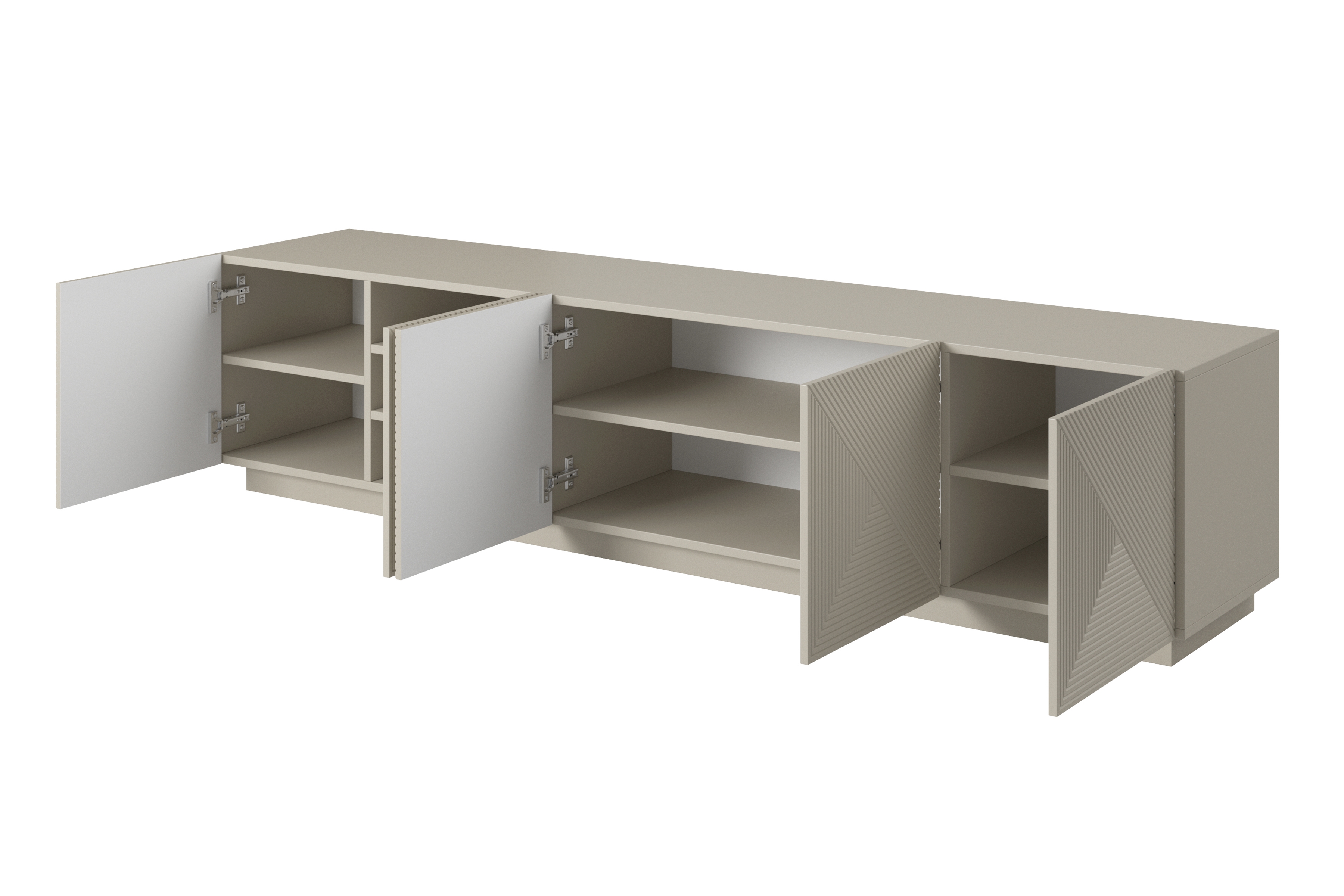 TV stolek Asha 200 cm s rýhovaným čelem - kašmír Skříňka RTV Asha 200 cm pieciodrzwiowa s frézovanou přední částí - kašmír