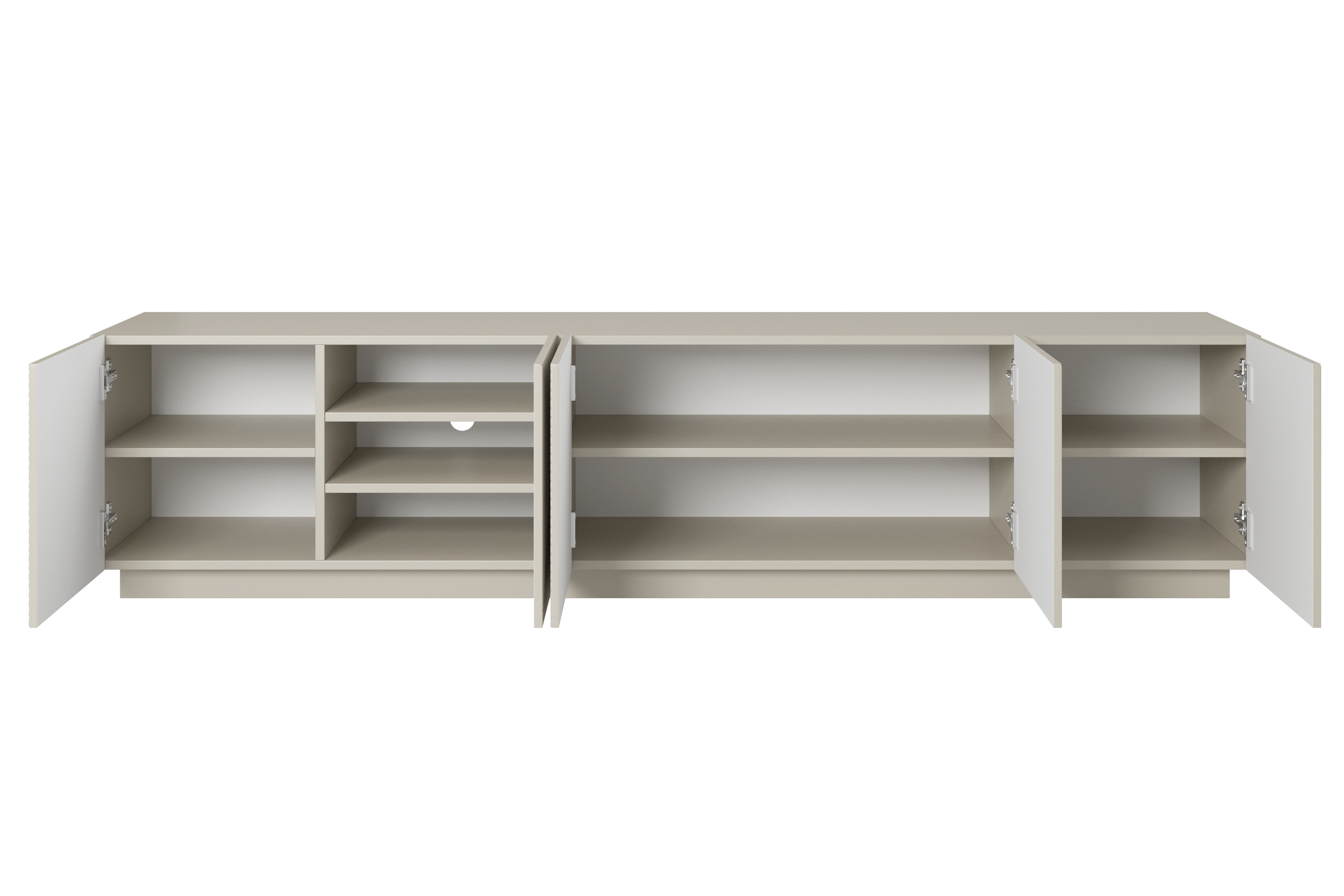 TV stolek Asha 200 cm s rýhovaným čelem - kašmír Skříňka RTV Asha 200 cm pieciodrzwiowa s frézovanou přední částí - kašmír