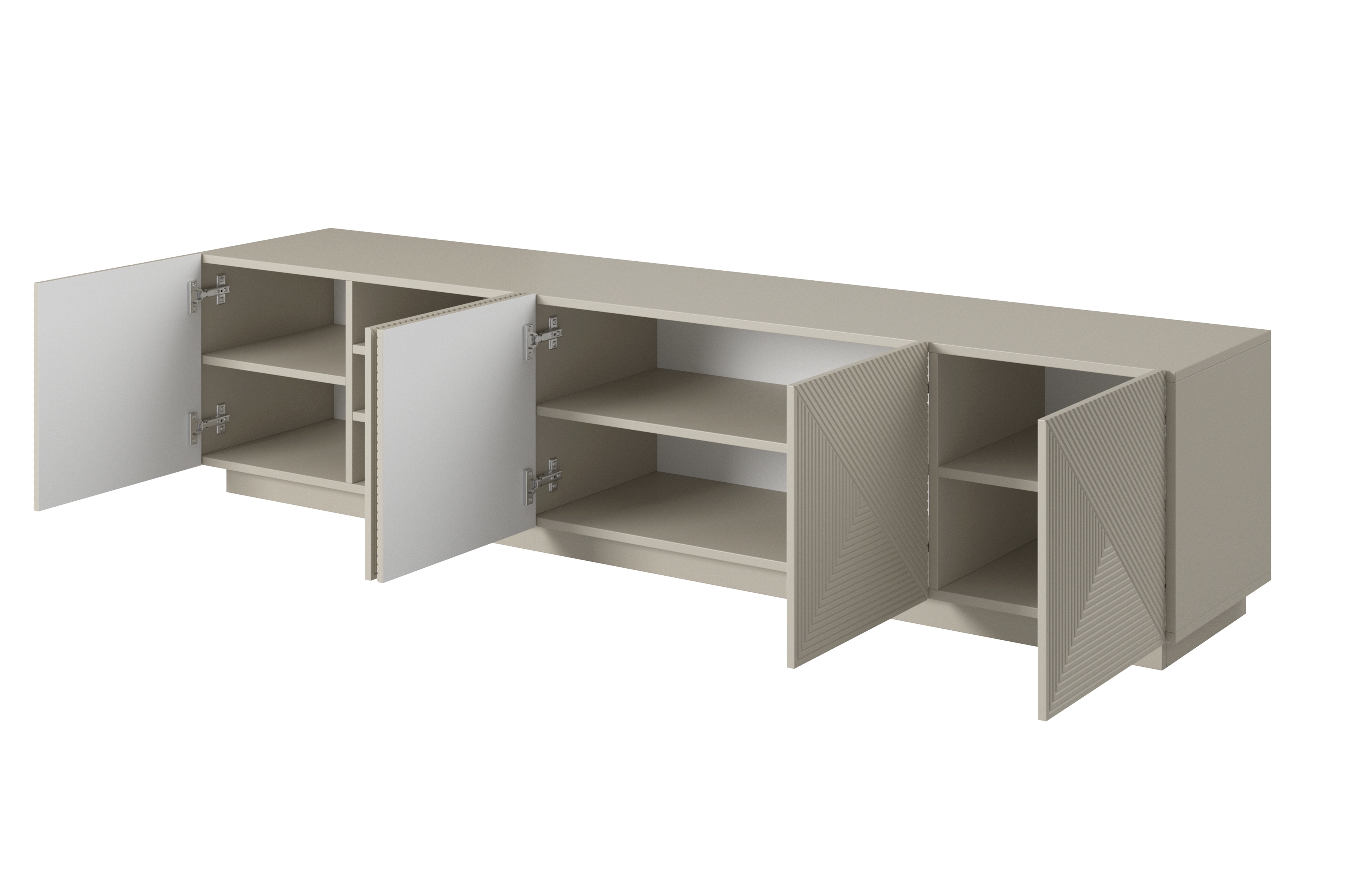 TV stolek Asha 200 cm pětidveřový s drážkovanými dvířky - kašmír skříňka RTV Asha 200 cm pieciodrzwiowa s frézovanou přední částí - kašmír