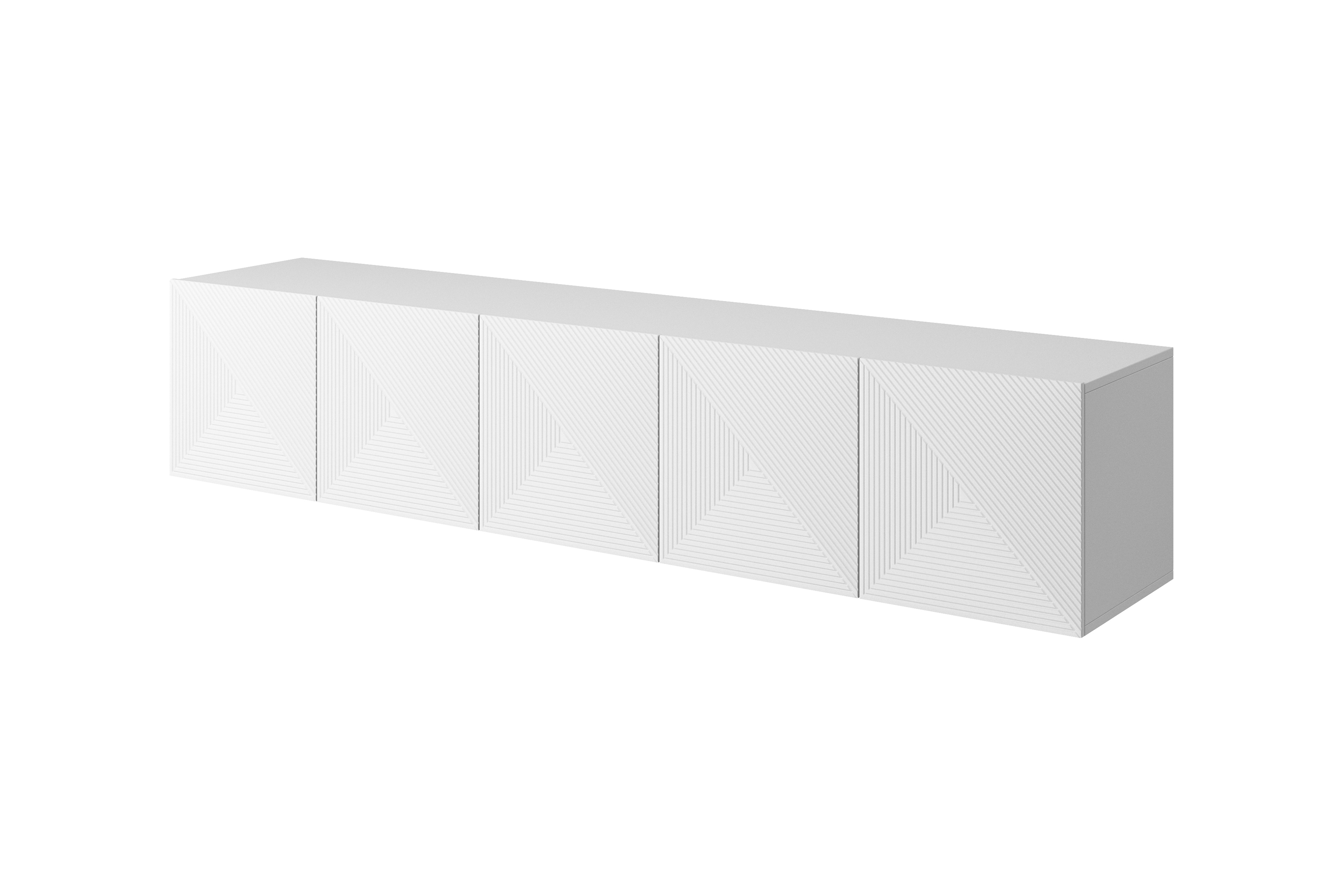 Závesný TV stolík Asha 200 cm - biely mat TV skrinka Asha 200 cm závesná s frézovaným frontom - biely mat