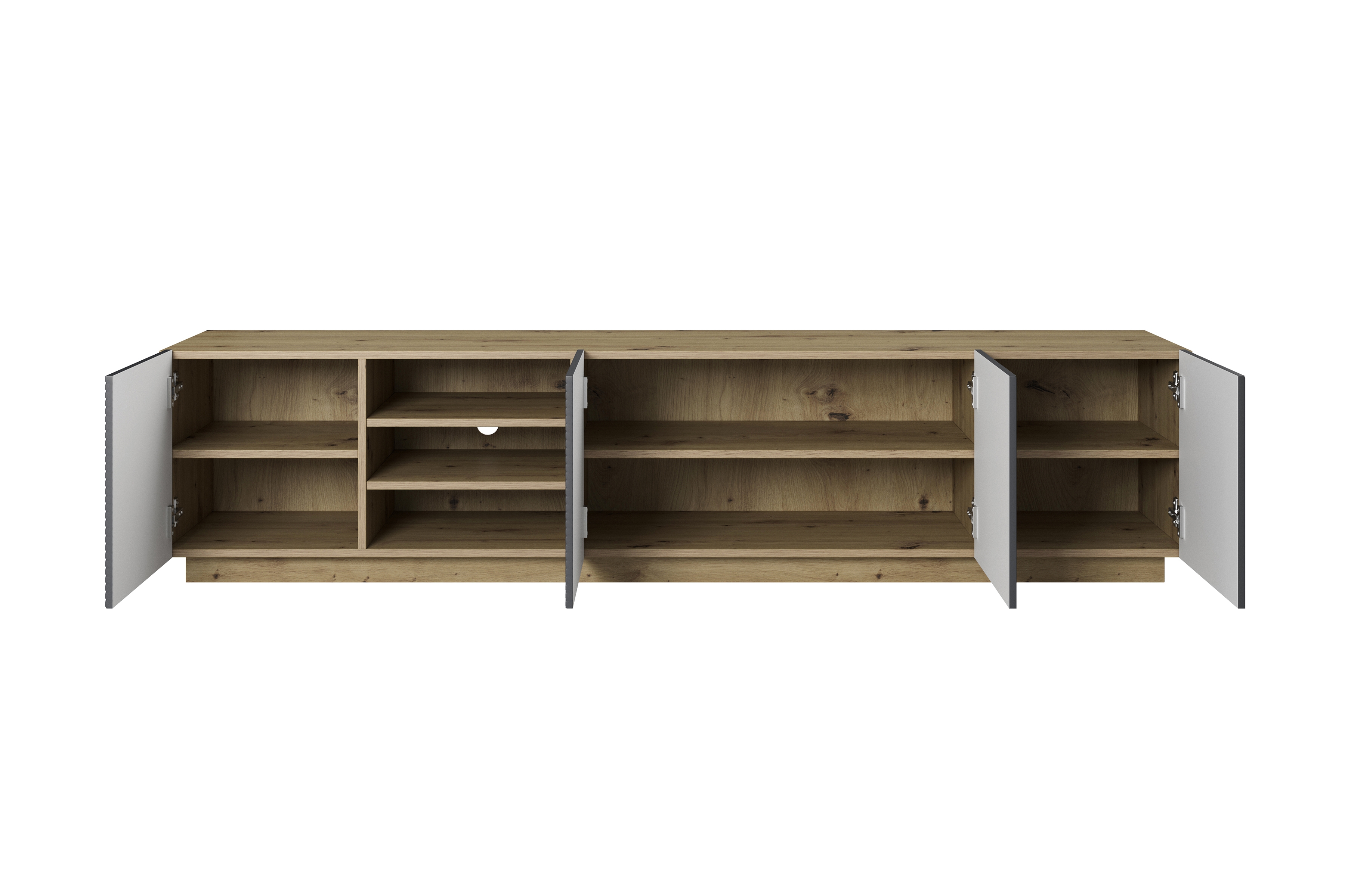 RTV skrinka Asha 200 cm s ryhovaným čelom - artisan / rivier stone mat TV skrinka Asha 200 cm s frézovaným frontom i wneka - artisan / rivier stone mat