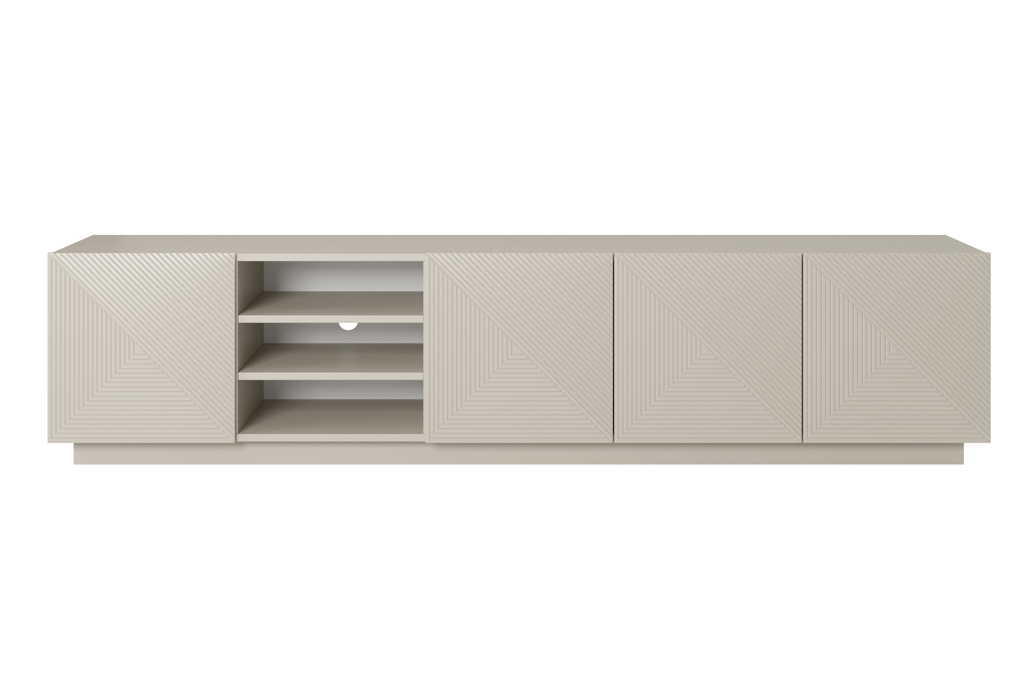 TV stolek Asha 200 cm s rýhovanými dvířky a výklenkem - kašmír Skříňka RTV Asha s frézovanou přední částí i wneka 200 cm - kašmír