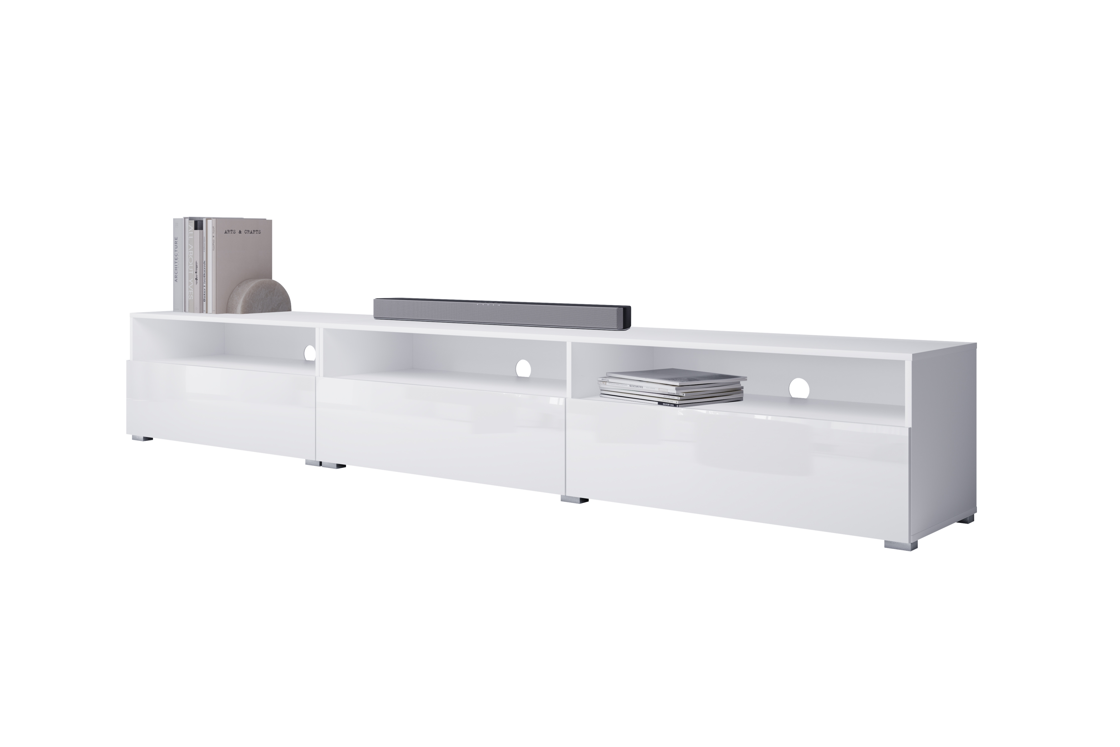 TV skrinka Baros 40 z wnekami 270 cm - biely lesk TV skrinka Baros 40 z wnekami 270 cm - biely lesk