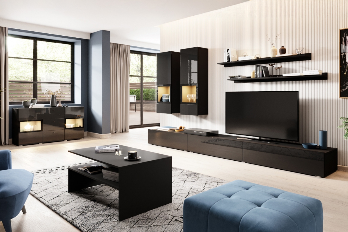 TV skrinka Baros 40 z wnekami 270 cm - Čierny lesk TV skrinka Baros 40 z wnekami 270 cm - Čierny lesk