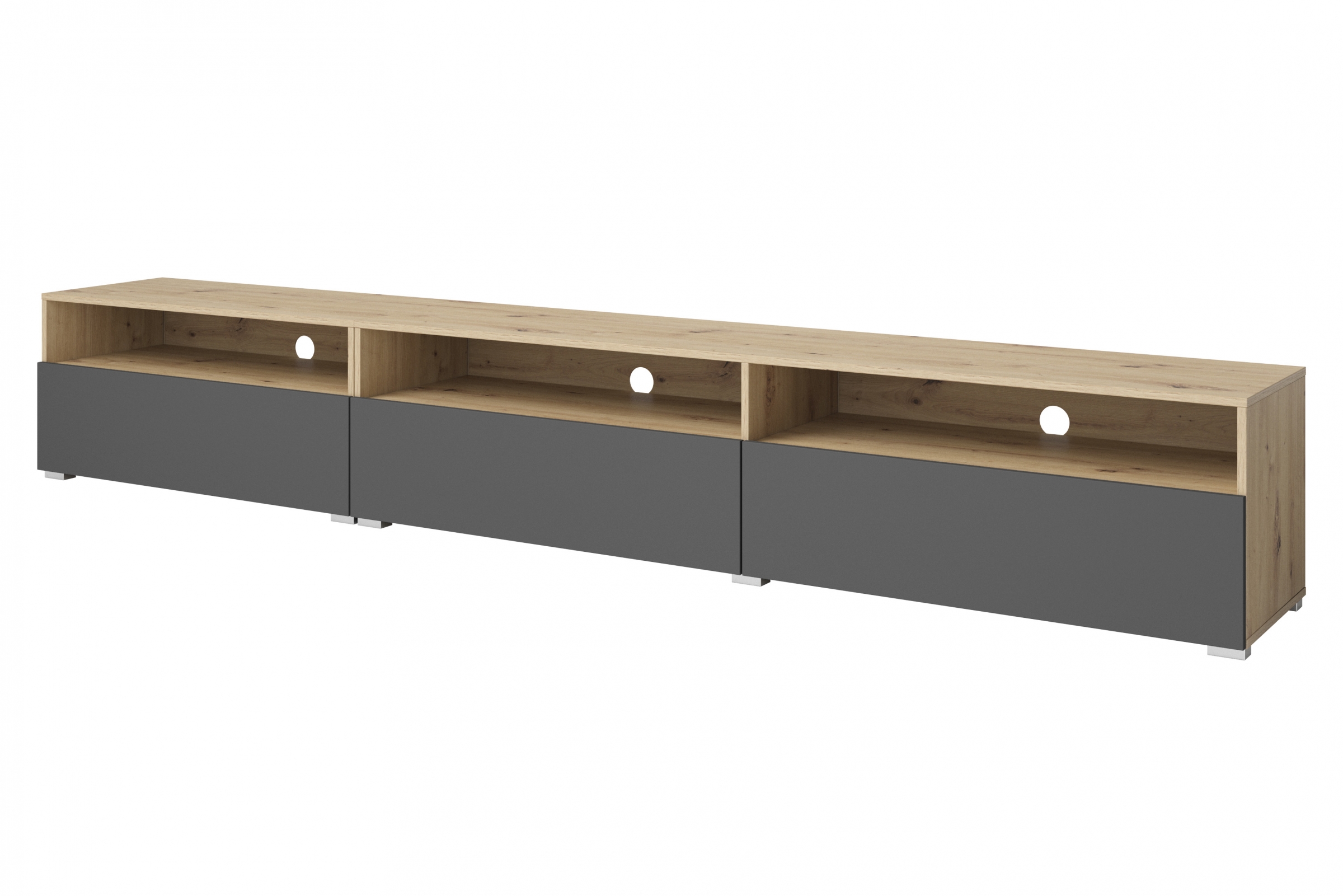 TV stolek Baros stojící / závěsný 270 cm - dub artisan / šedý mat skříňka RTV Baros 40 z wnekami 270 cm - dub artisan / šedá mat